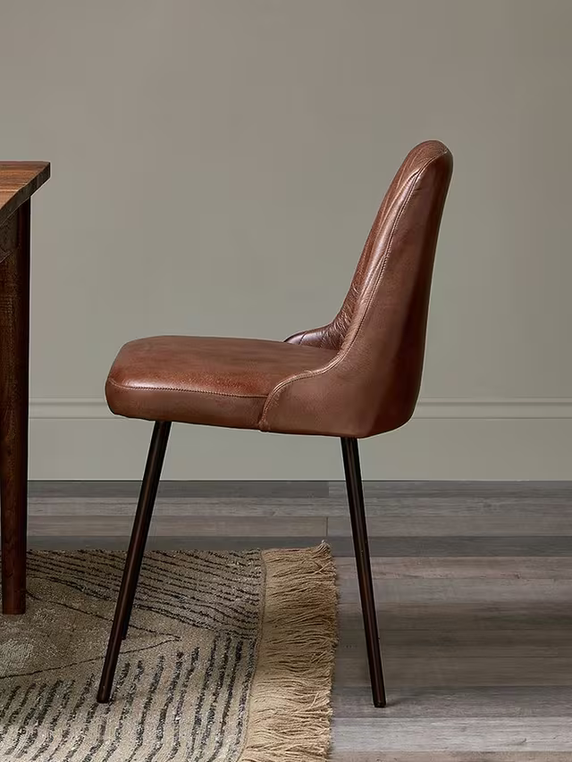 Nkuku Harsha Leather Dining Chair in Chocolate Brown