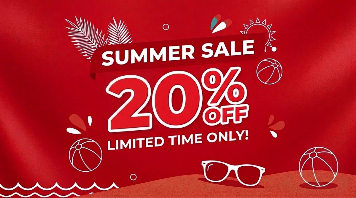 a red sign with white text and sunglasses