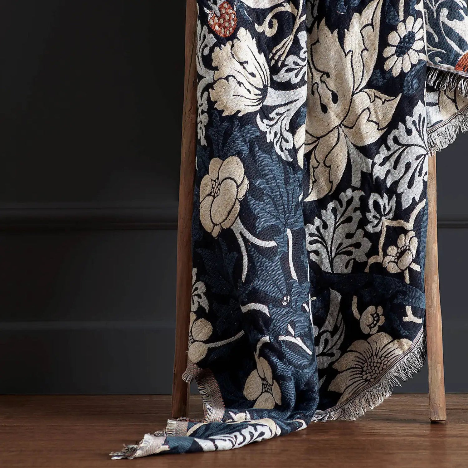 Morris & Co Strawberry Thief Jacquard Throw Indigo
