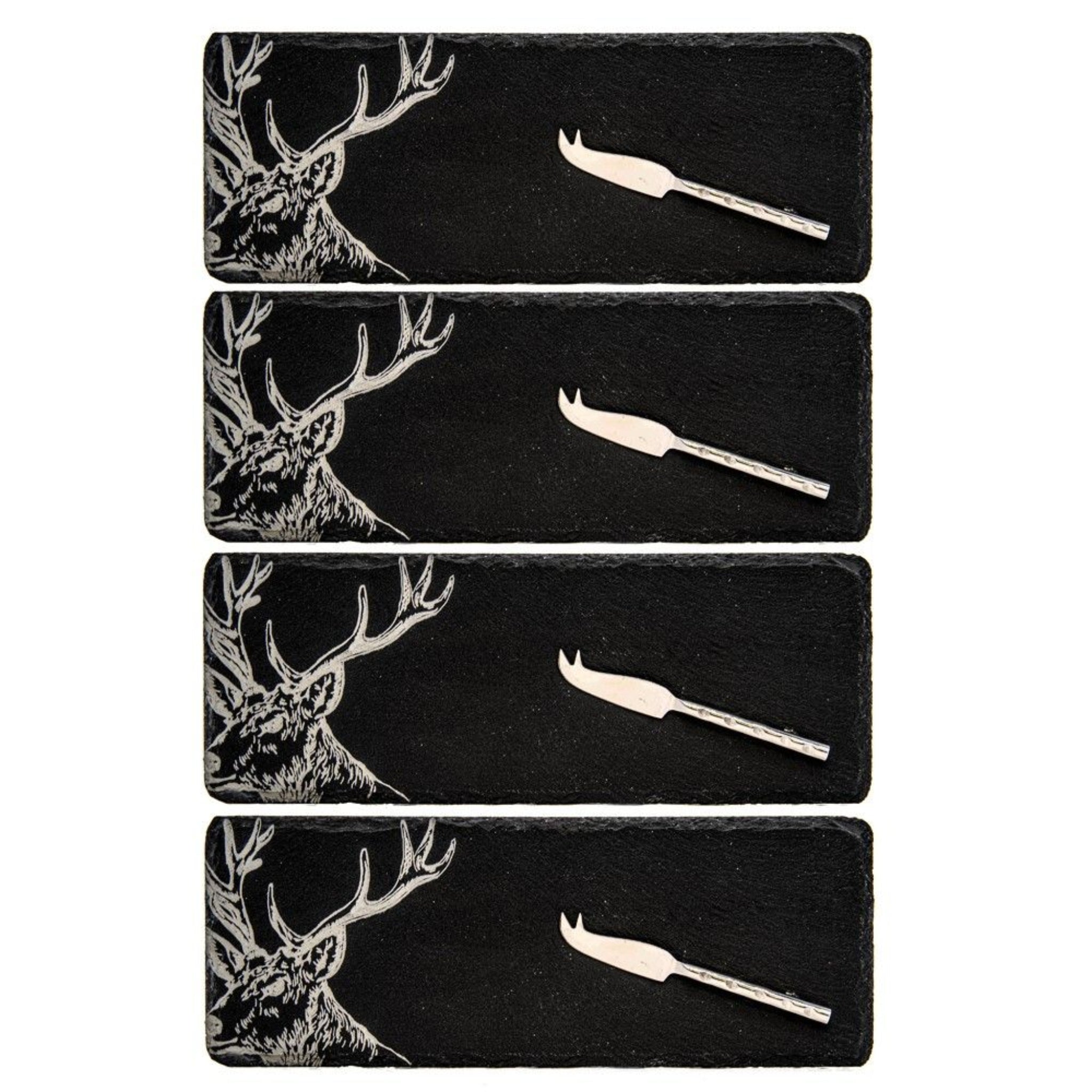 Selbrae House 4 Slate Mini Stag Cheese Board & Knife Set