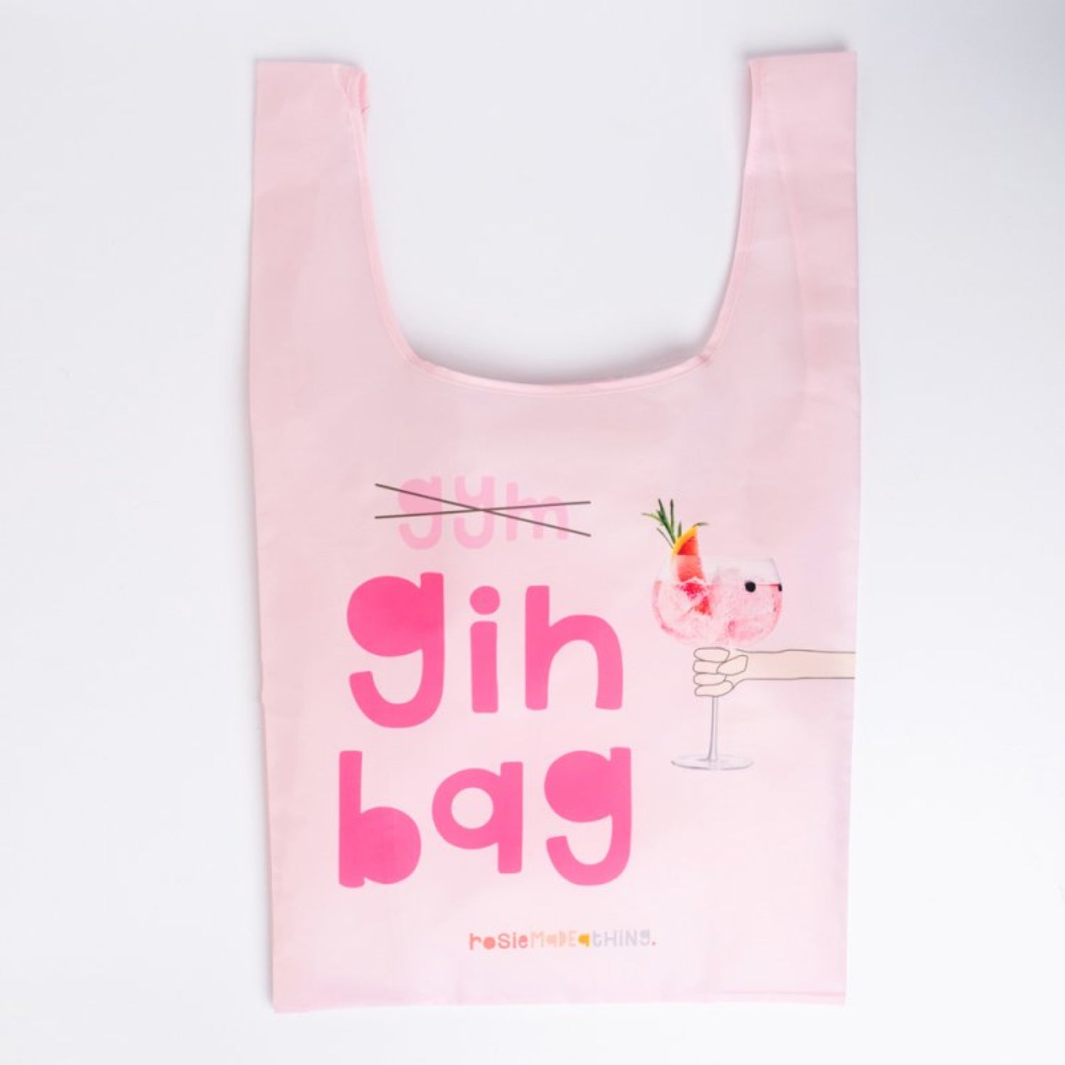 Pink reusable bag with &
