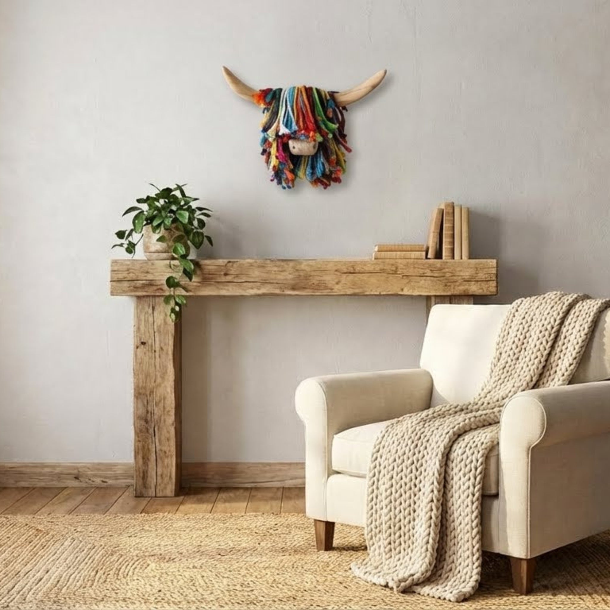 Aquarelle Home Ailsa Wall Mounted Highland Cow Jute Multi