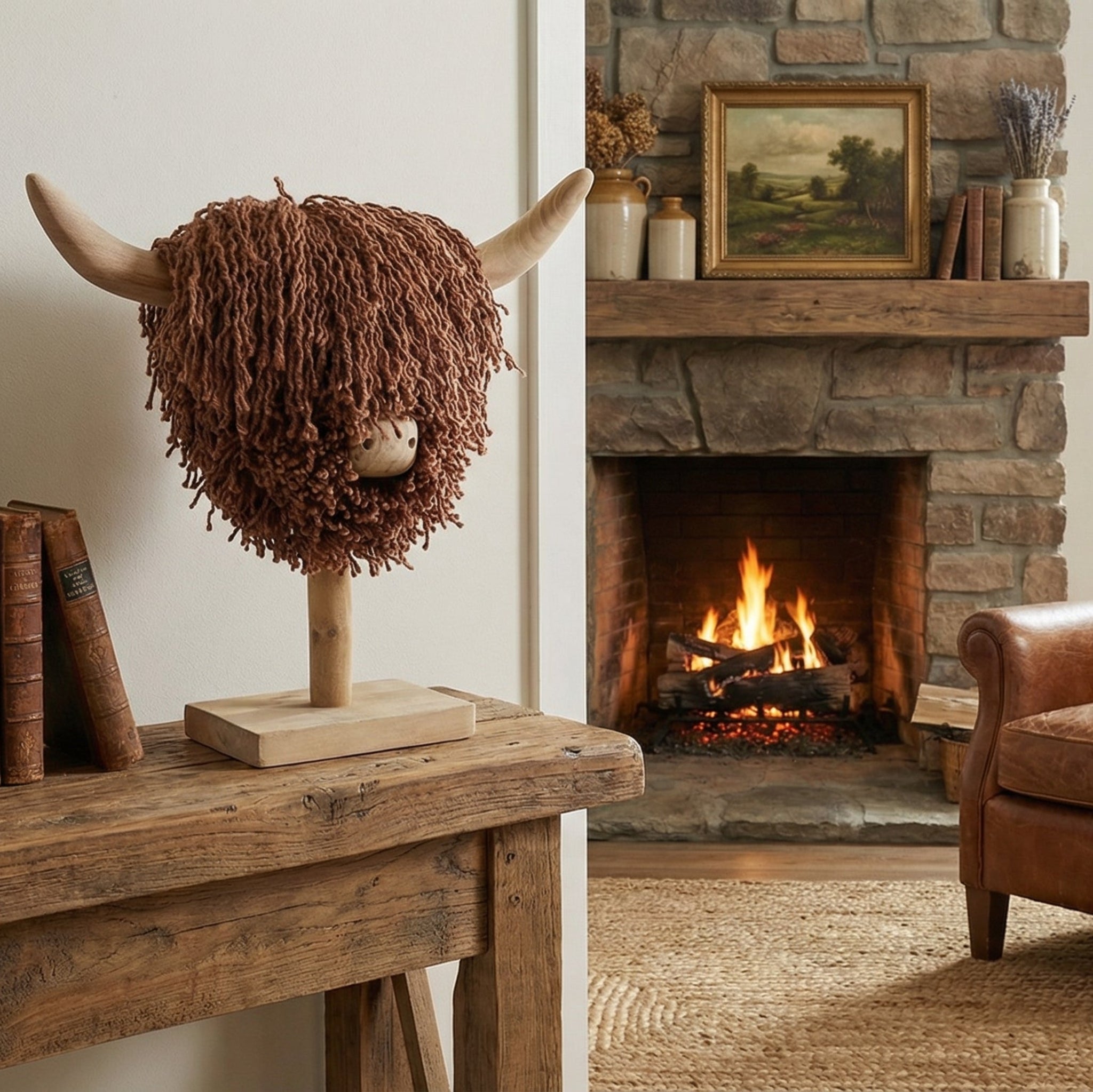 Aquarelle Home Elspeth Free Standing Highland Cow Jute Brown