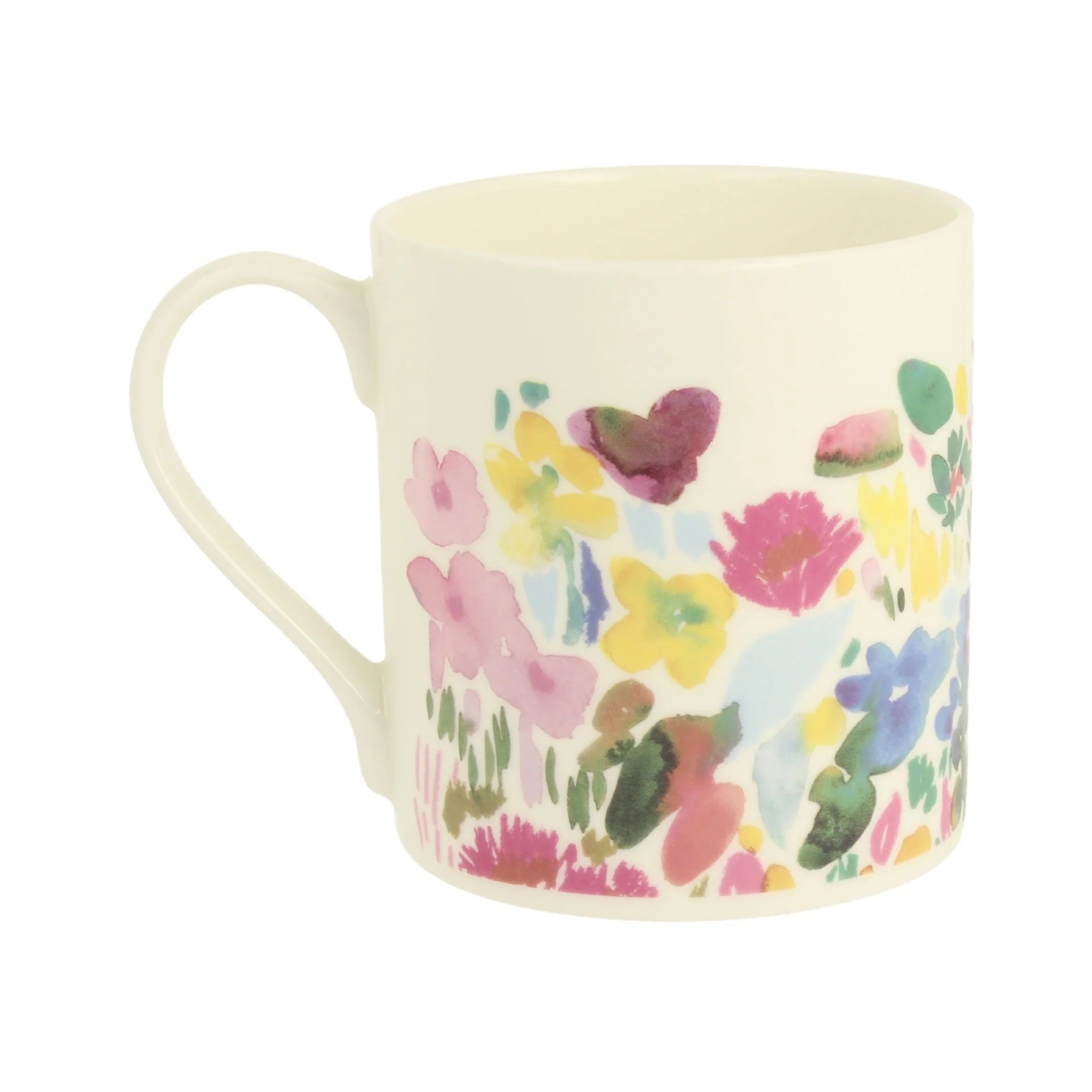 Mug with floral and butterfly design on a white background