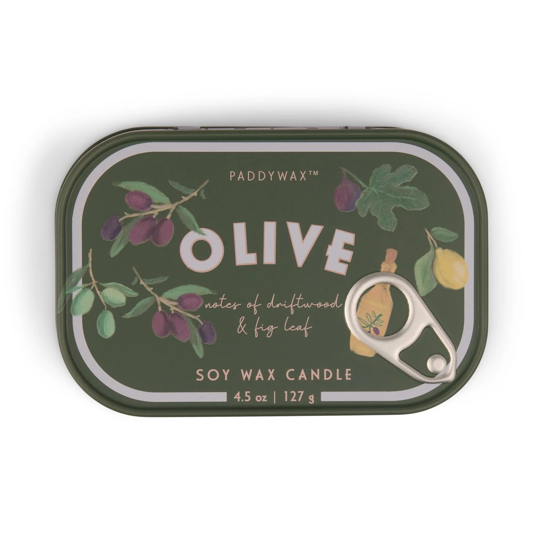 a green tin with a can of soy wax