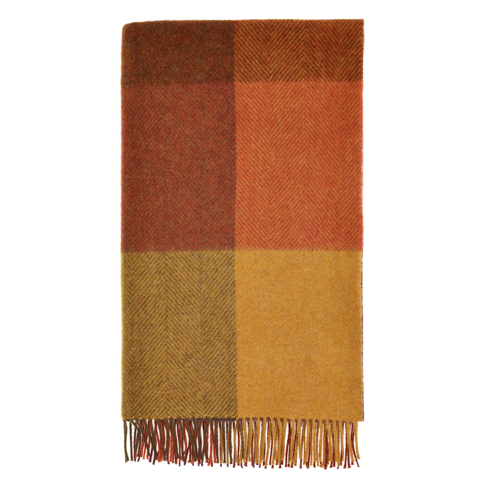 Plaid blanket with autumnal colors on a white background