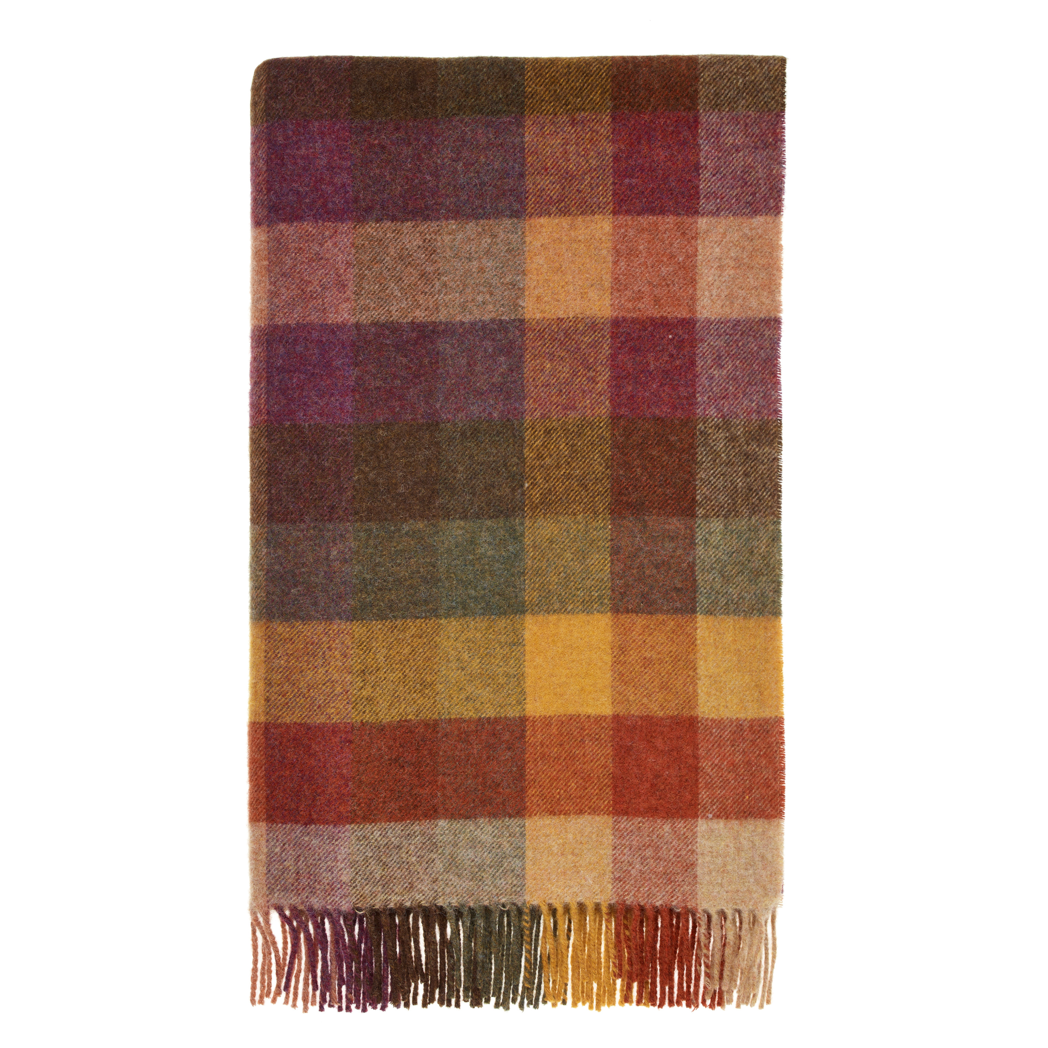 Plaid blanket with autumnal colors on a white background