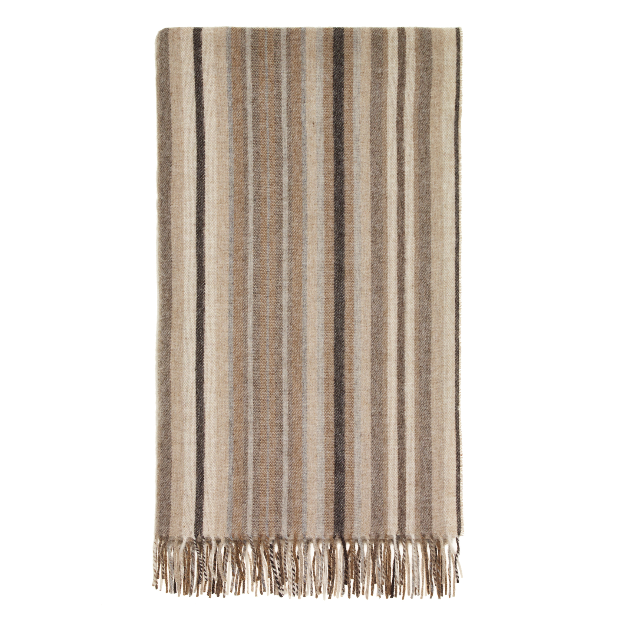 Striped blanket with fringes on a white background