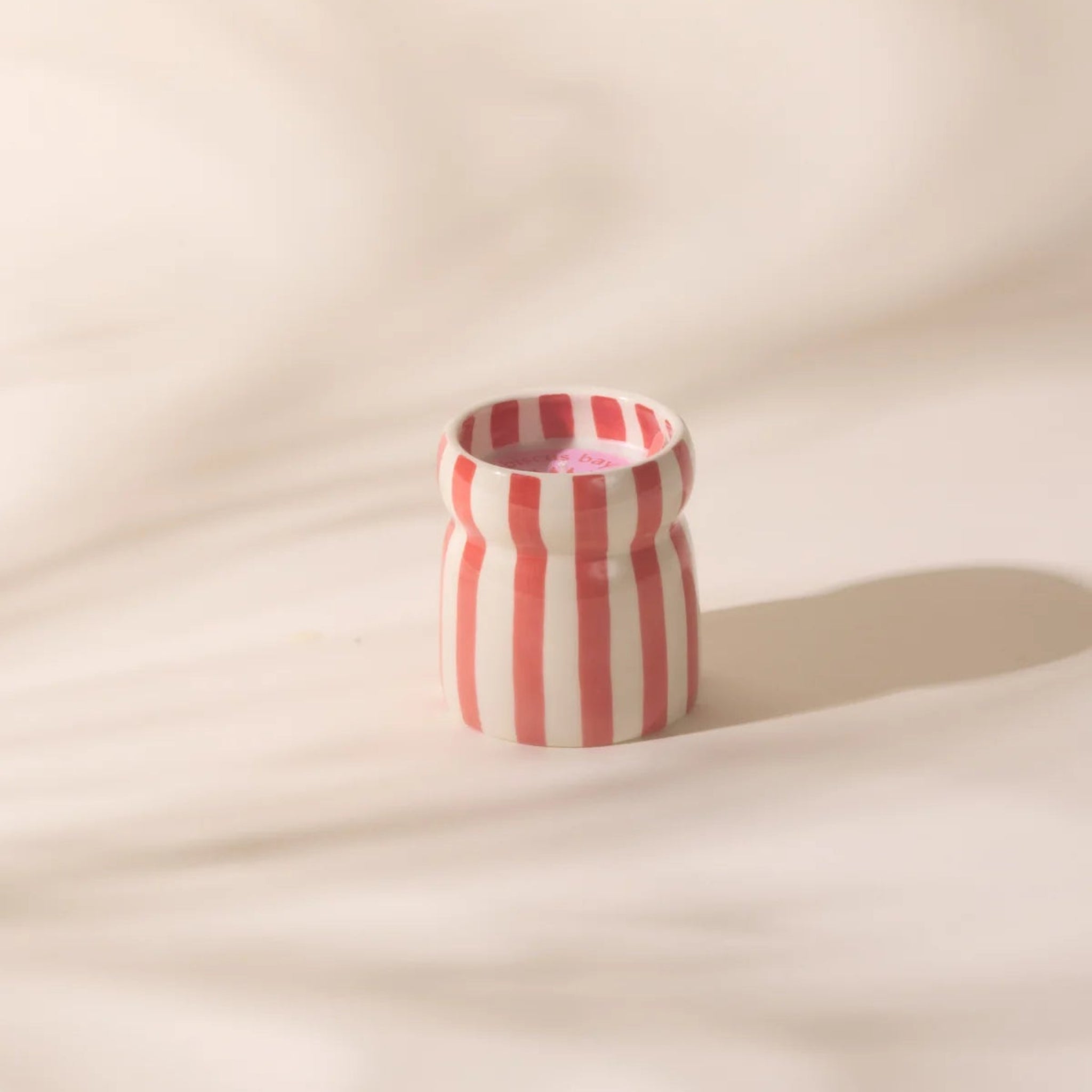 Paddywax Cabana Red Stripped Ceramic Candle - Hibiscus Bay
