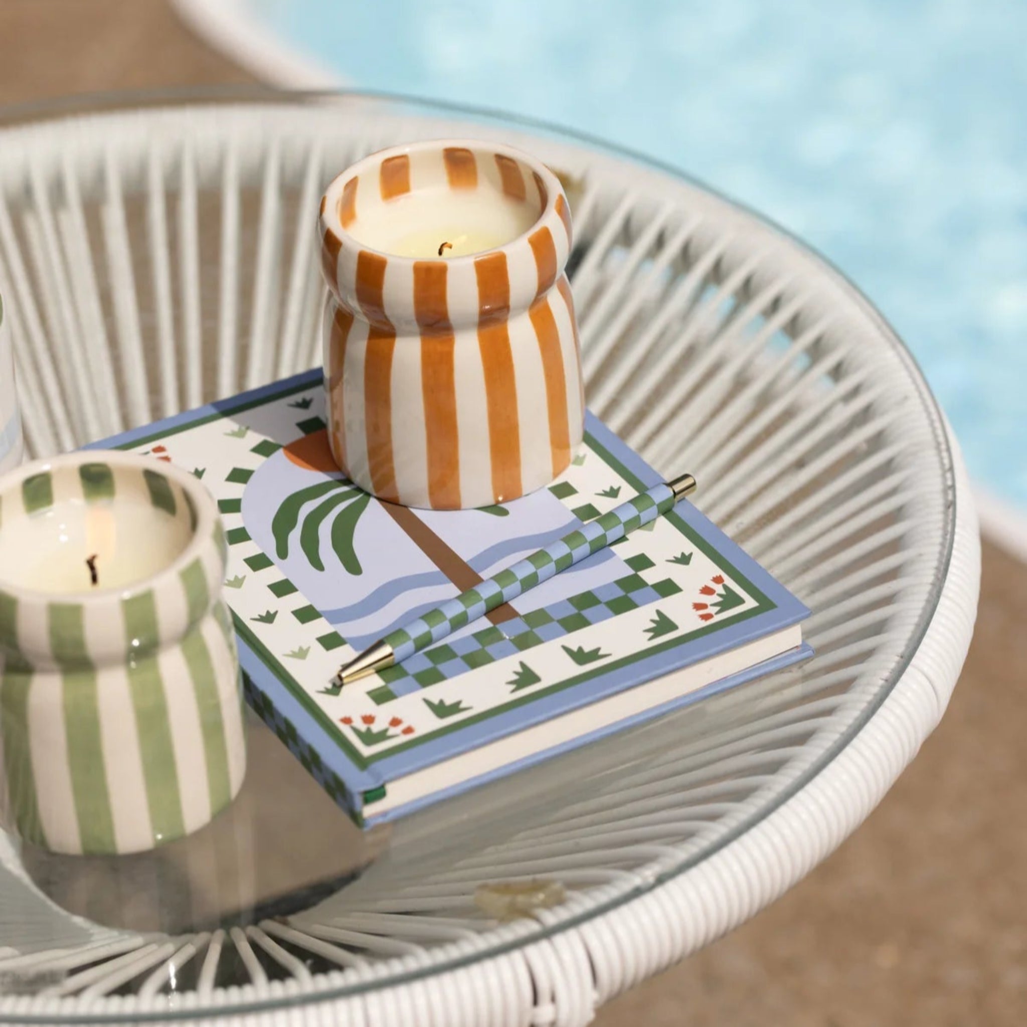 Paddywax Cabana Rust Stripped Ceramic Candle - Sienna Sunset