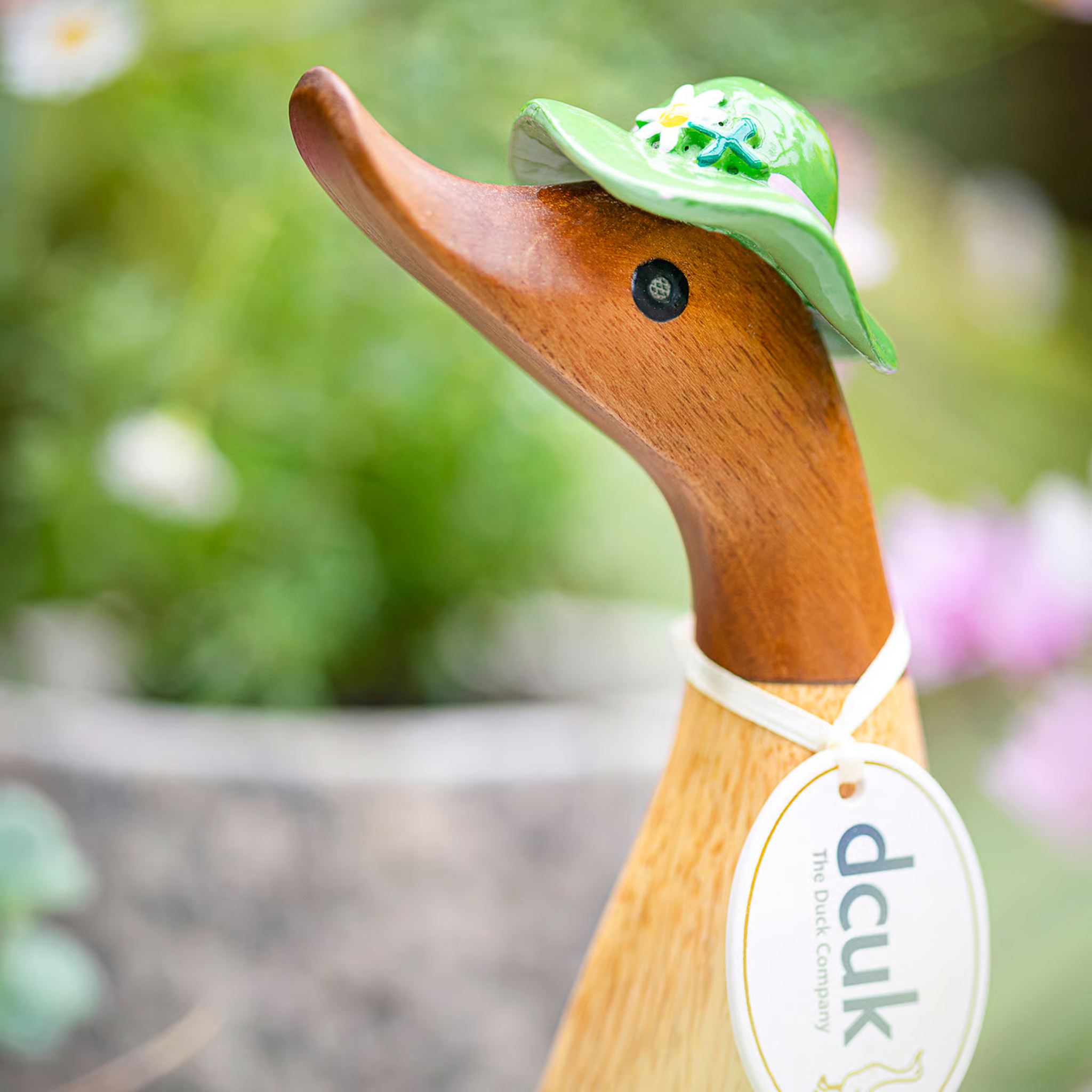 Wooden duck with a green hat and &
