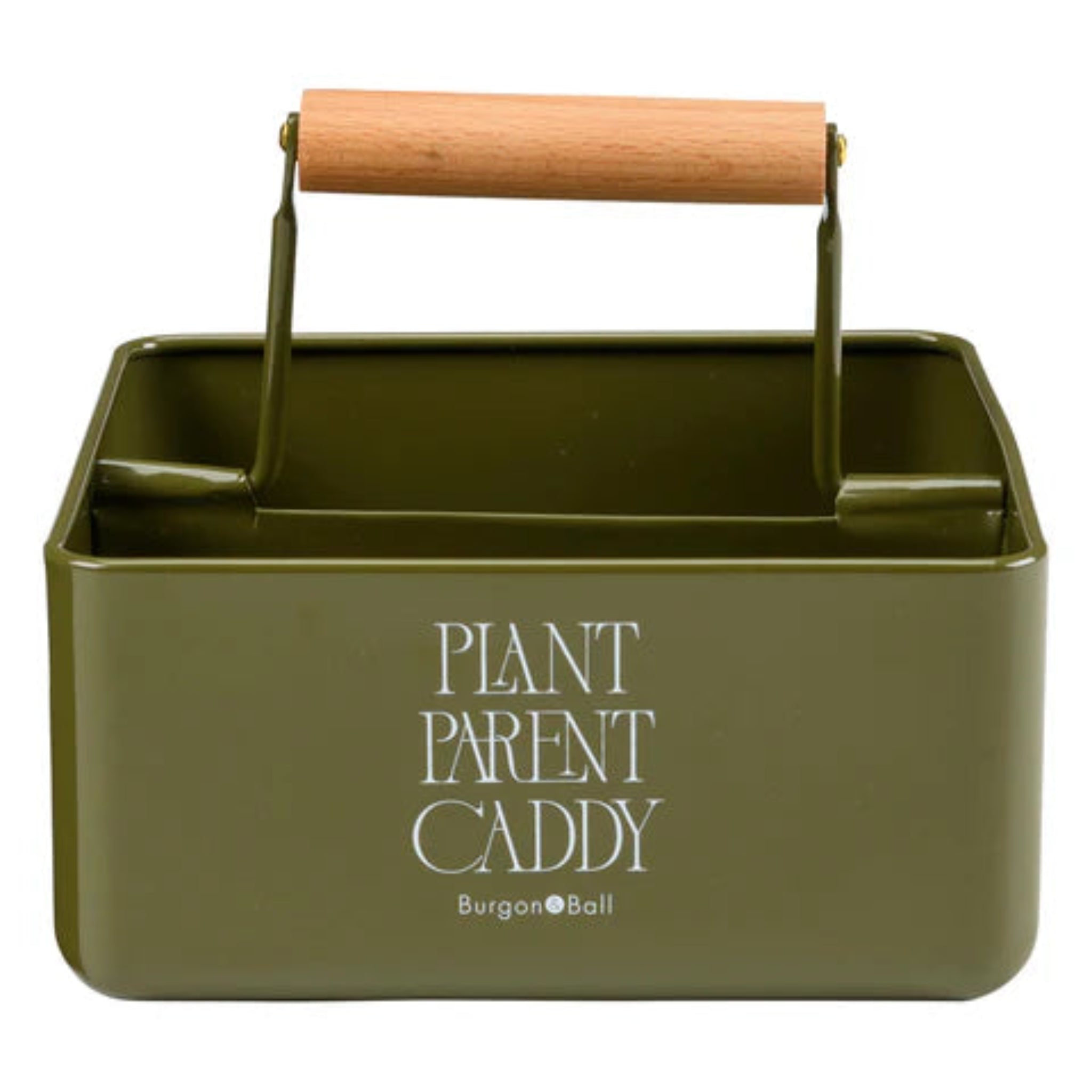 Green plant caddy with wooden handle and &