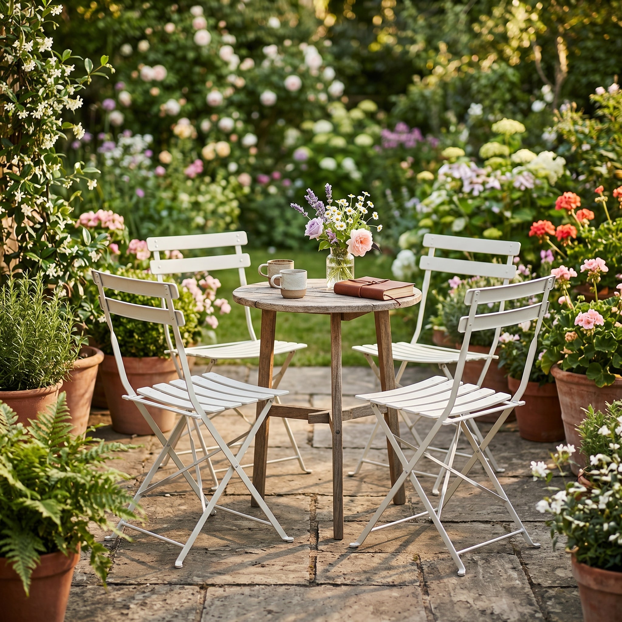 Garden Trending Rive Dorite Bistro Set of 4 Folding Chairs in Clay