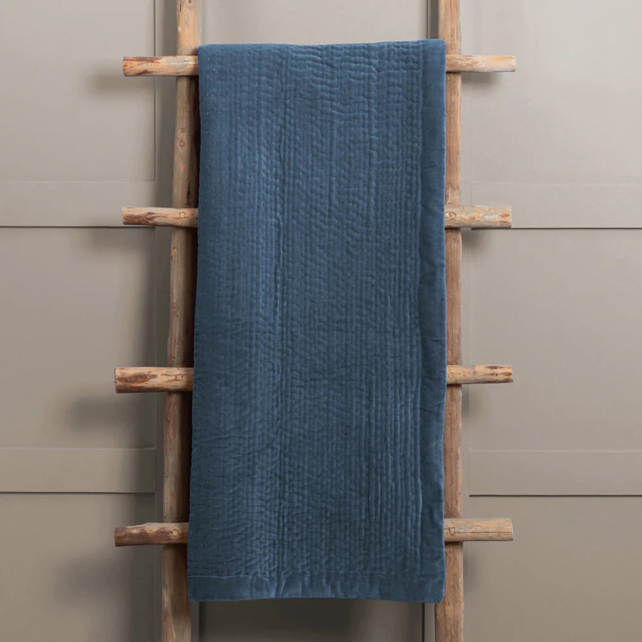 Voyage Maison Haze Velvet Quilted Throw Bluebell