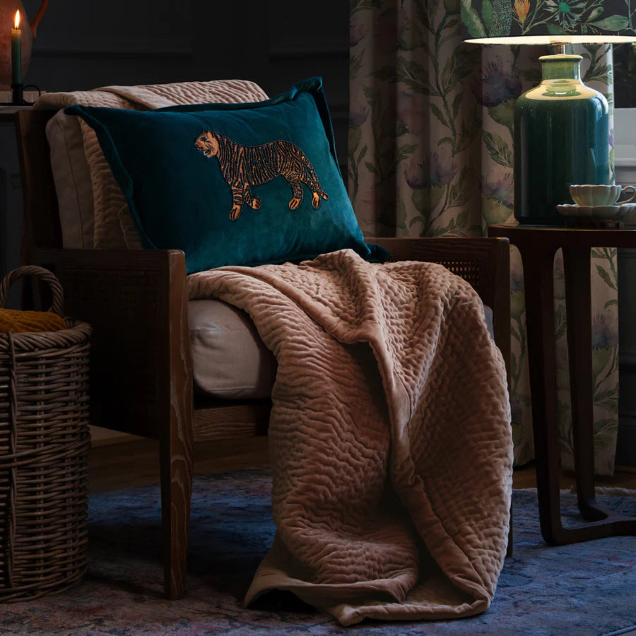 Voyage Maison Haze Velvet Quilted Throw Coral