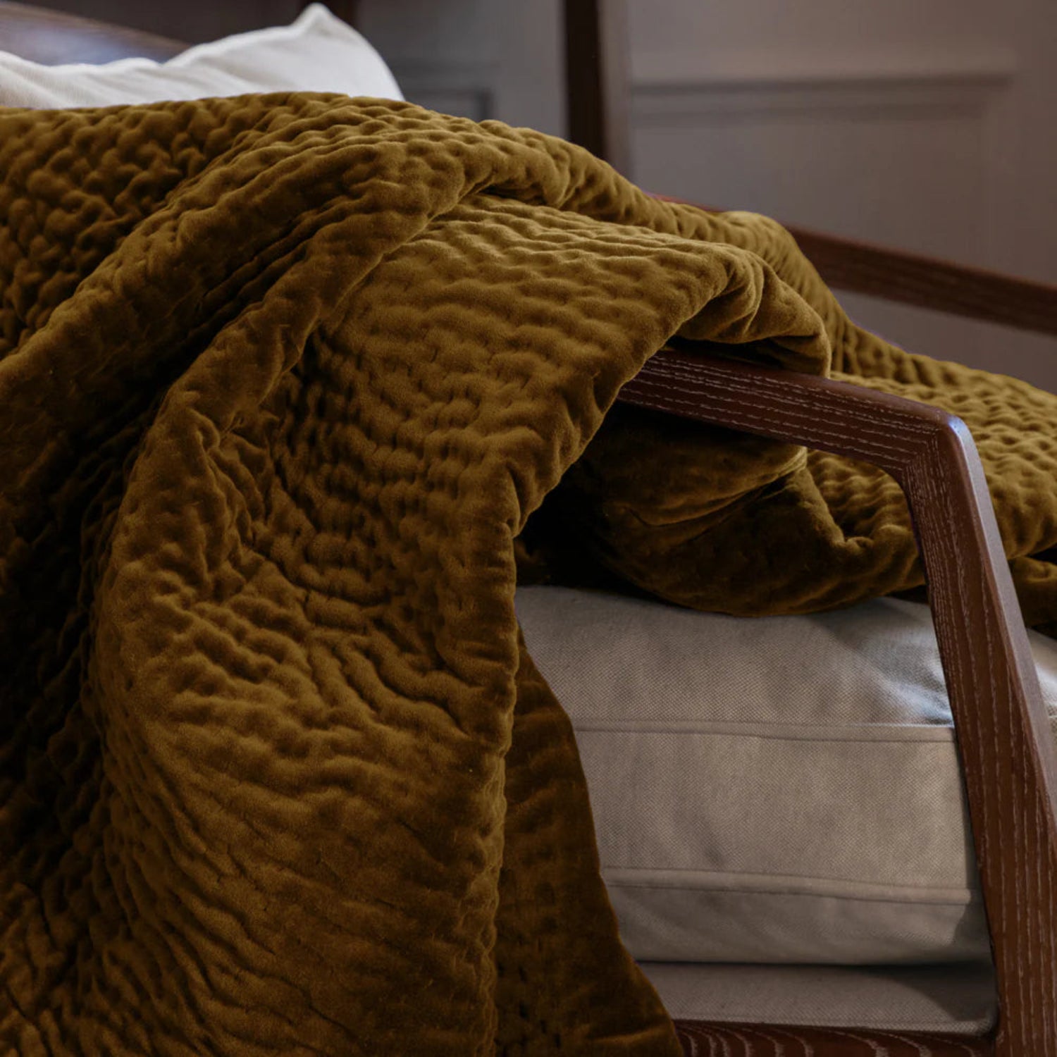 Voyage Maison Haze Velvet Quilted Throw Mustard