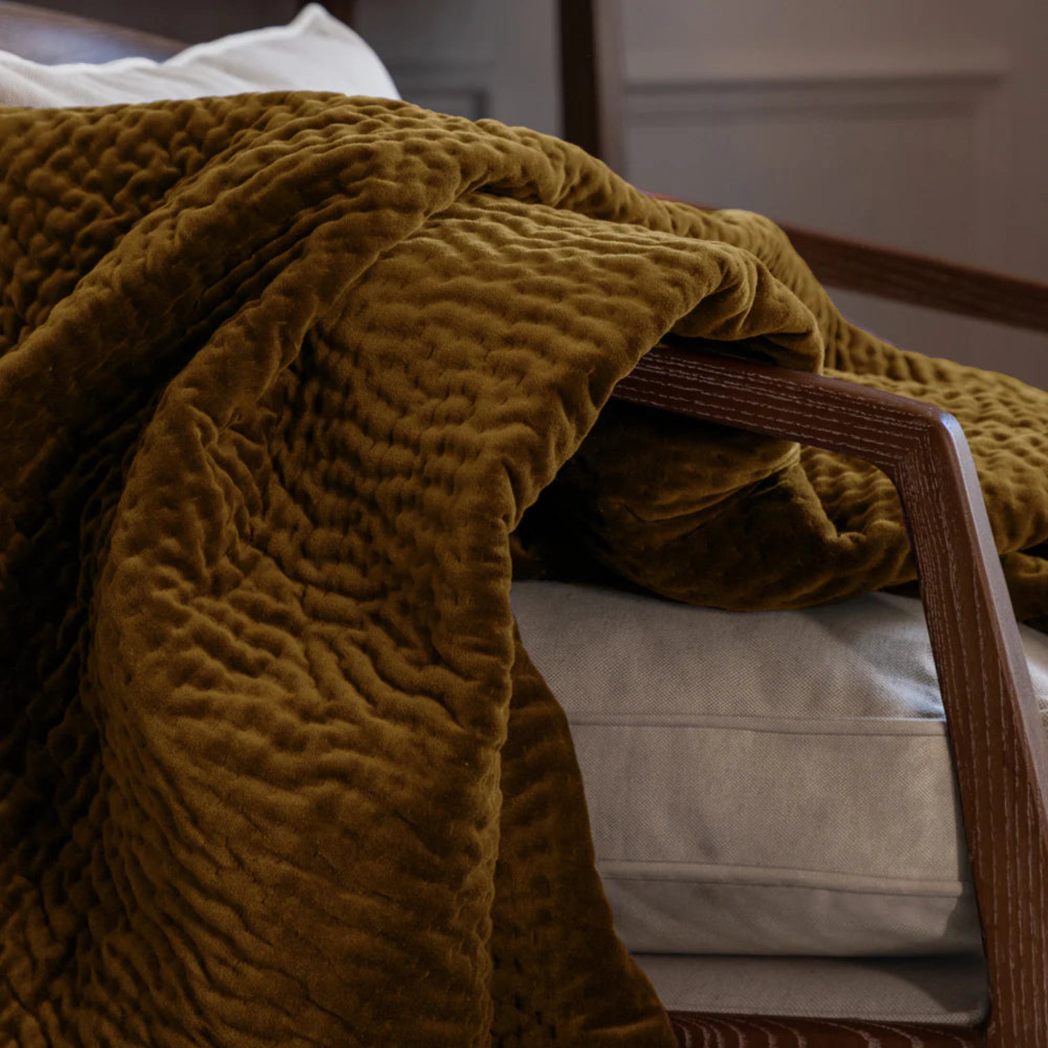 Voyage Maison Haze Velvet Quilted Throw Mustard