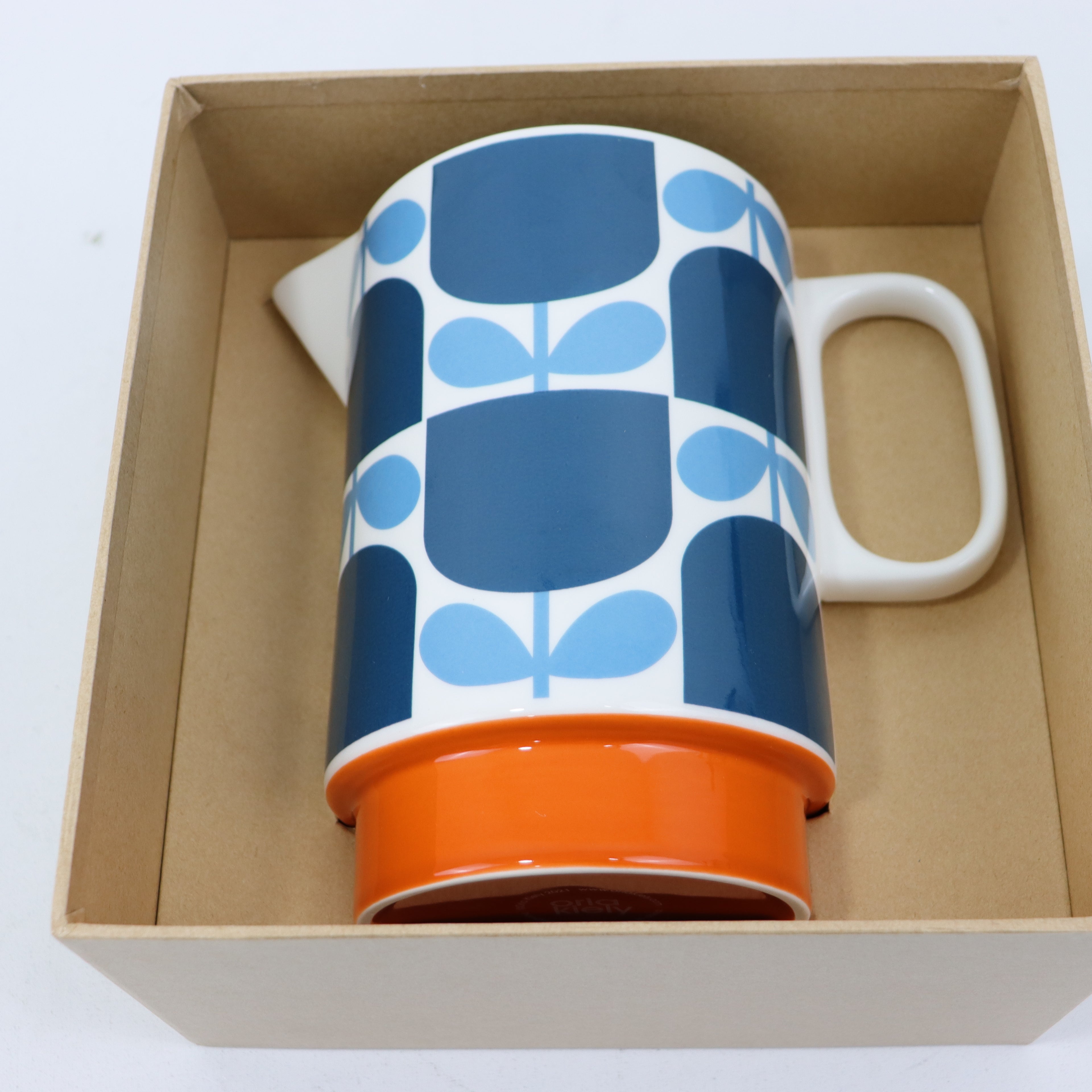 Orla Kiely Block Flower Ceramic Water Jug Pitcher Navy Blue 1.5L SECONDS