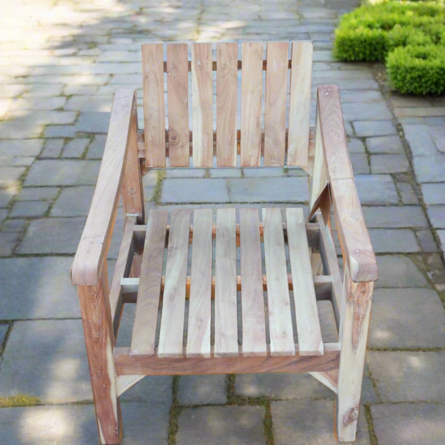 Nkuku Deev Slatted Wooden Garden Armchair Natural