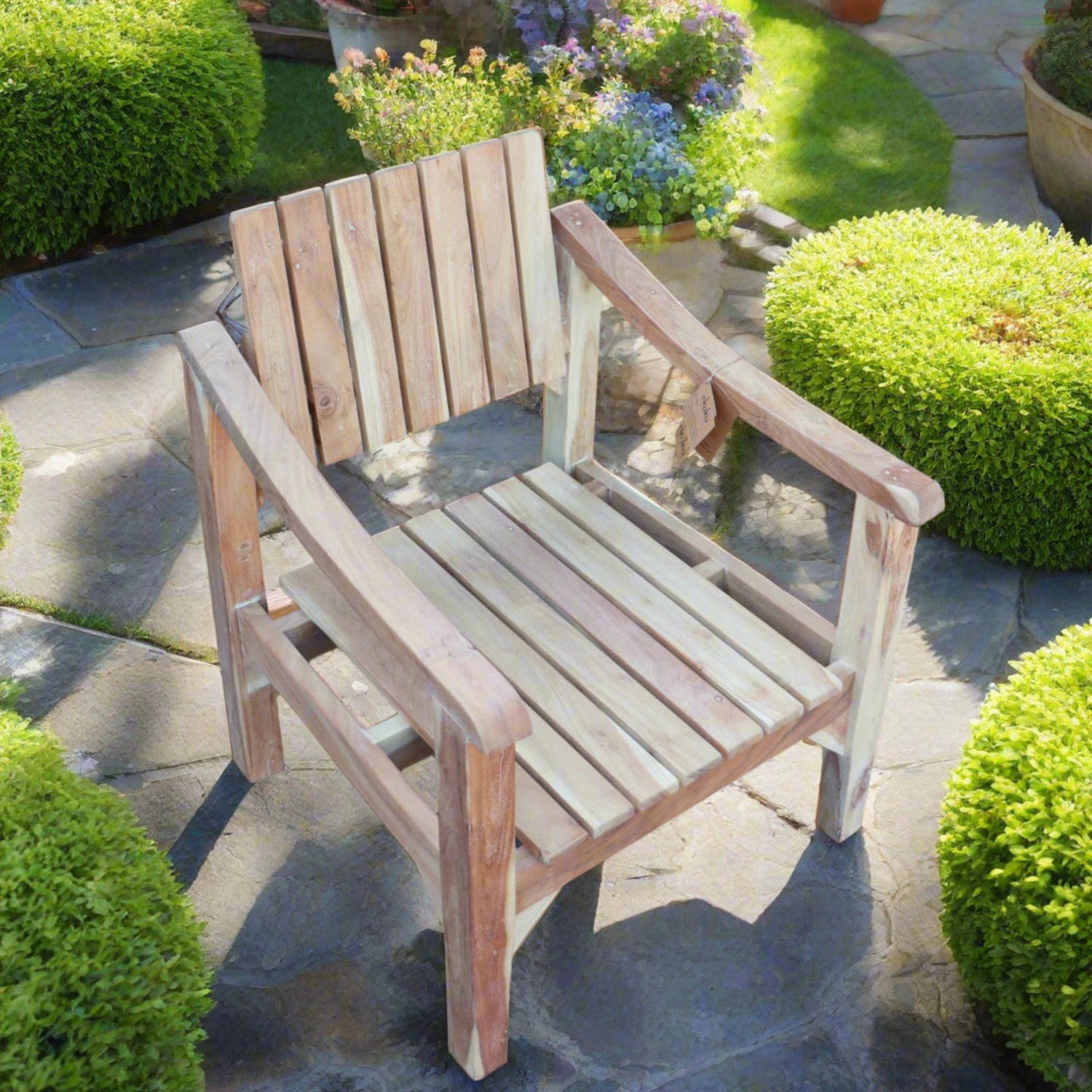 Nkuku Deev Slatted Wooden Garden Armchair Natural