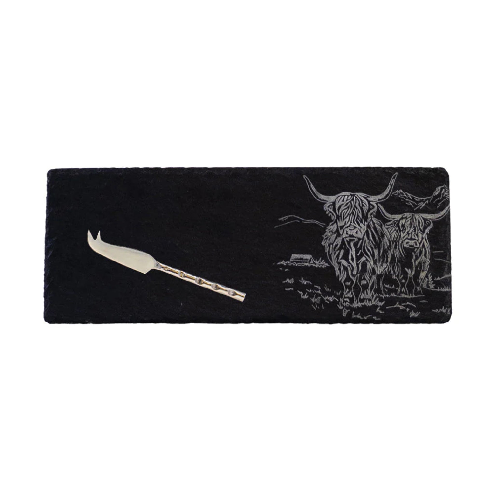 Selbrae House Scenic Highland Cow Mini Slate Cheese Board & Knife Set