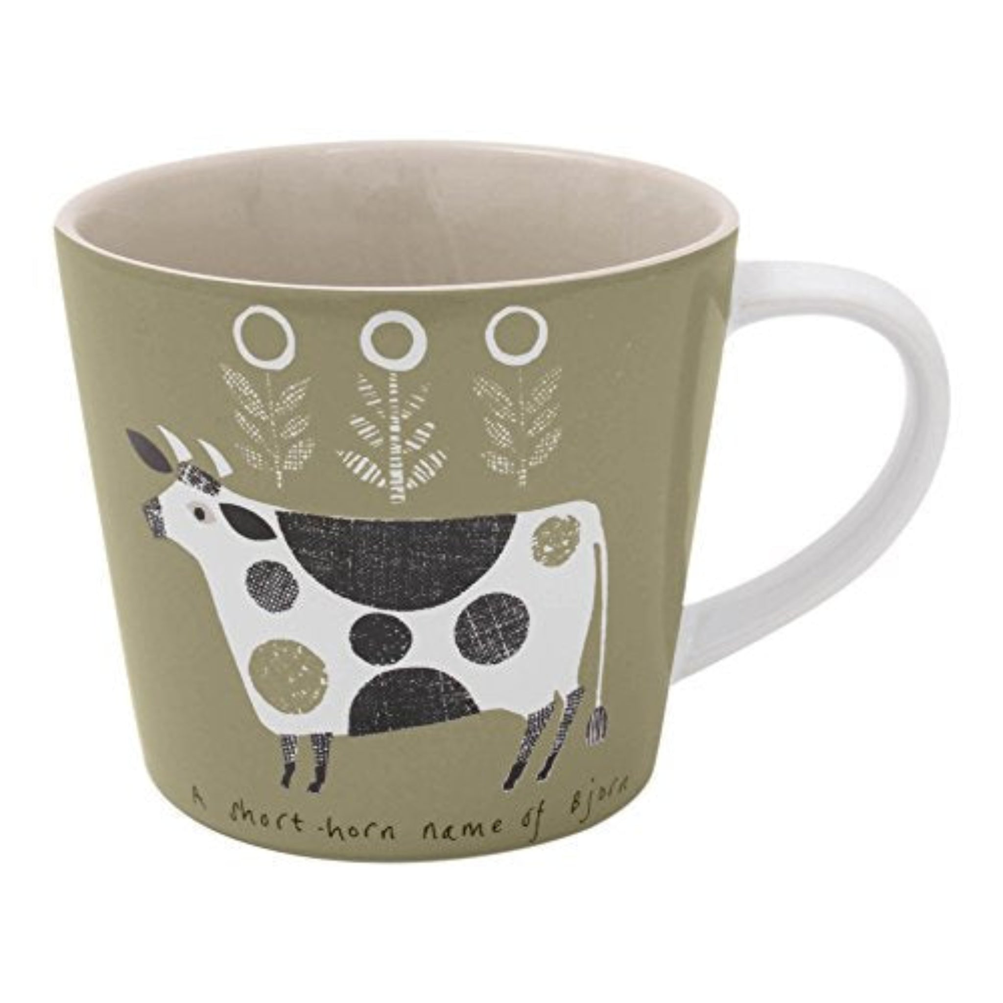 a coffee mug with a cow painting on it