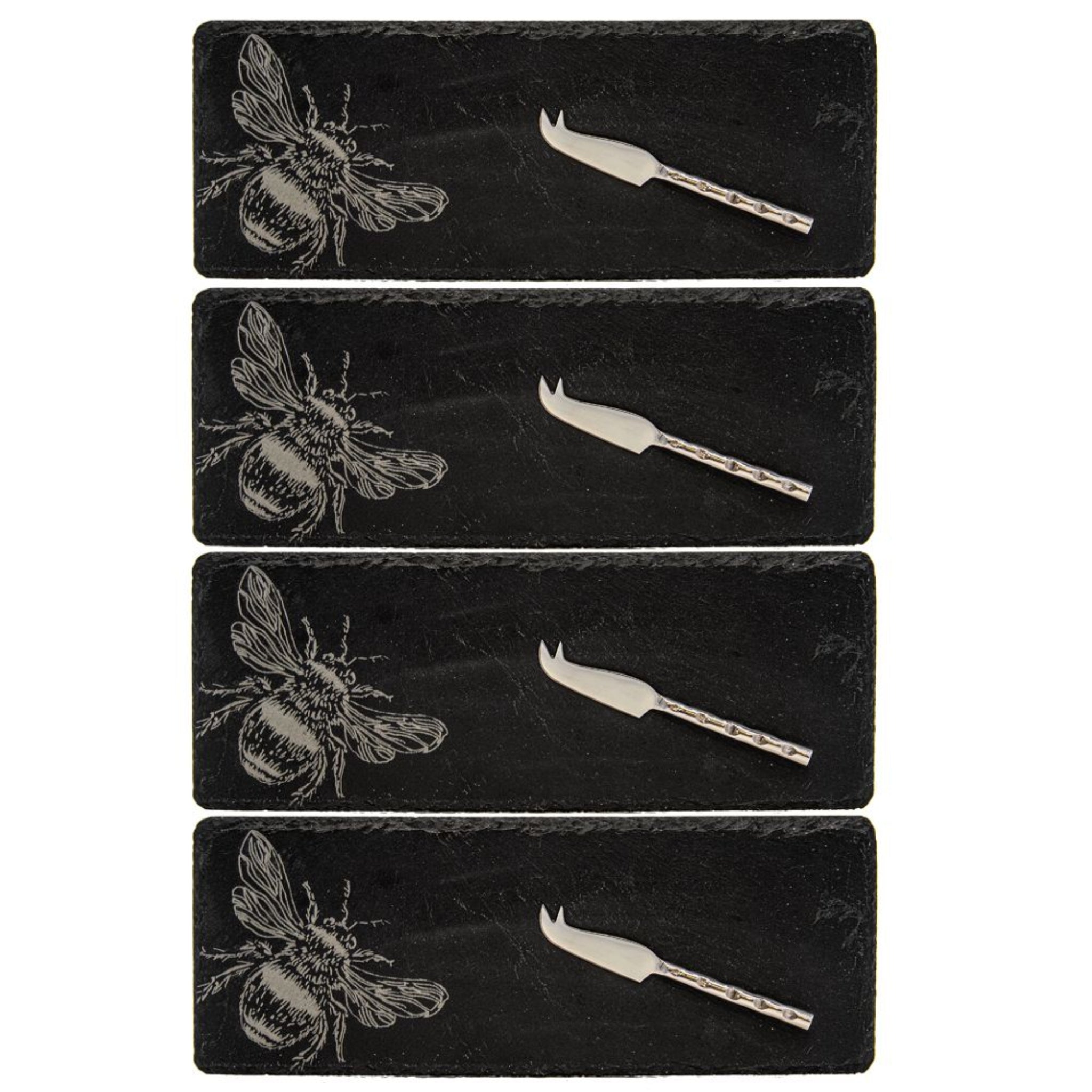 Selbrae House 4 Mini Slate Cheese Board & Knife Sets - Bee