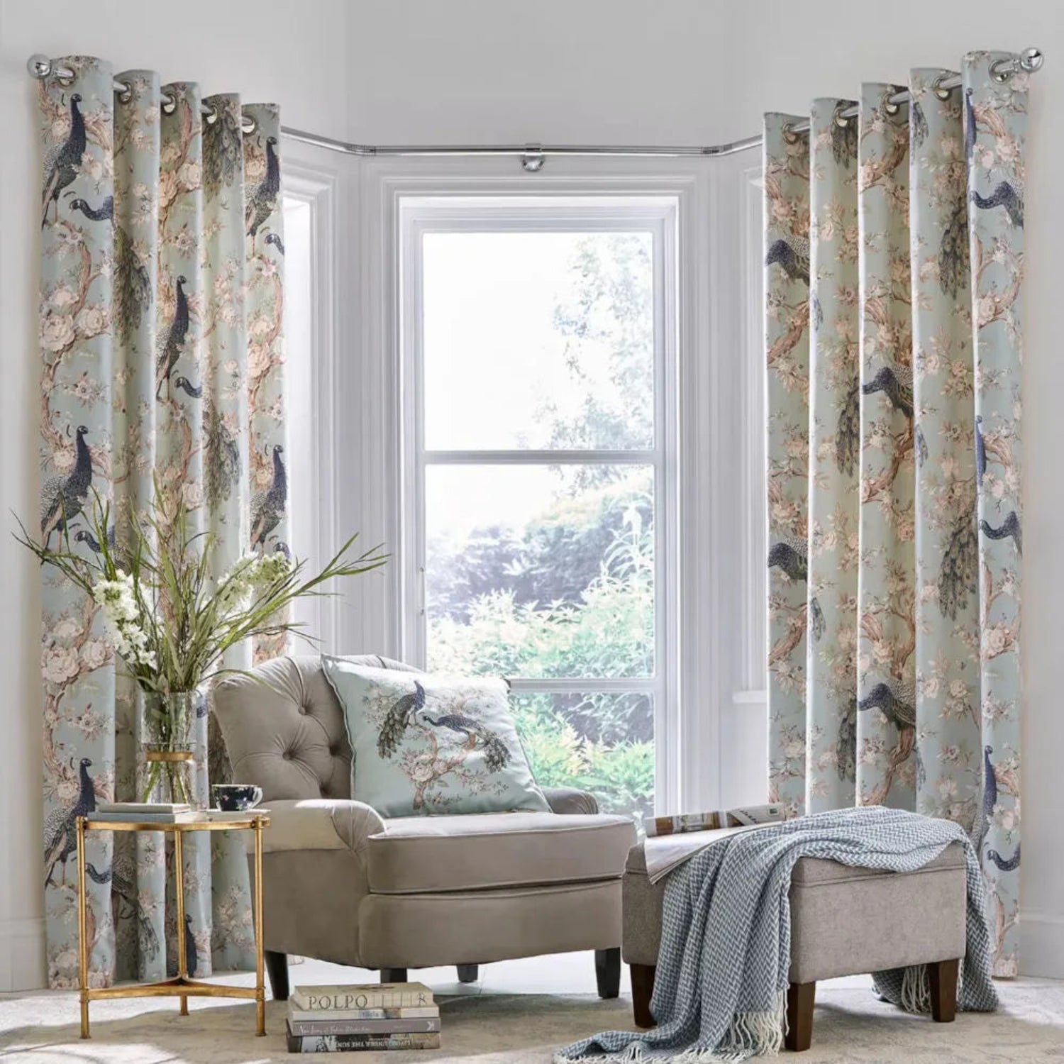 Laura Ashley Belvedere Eyelet Lined Curtains Duck Egg W223cm D229cm