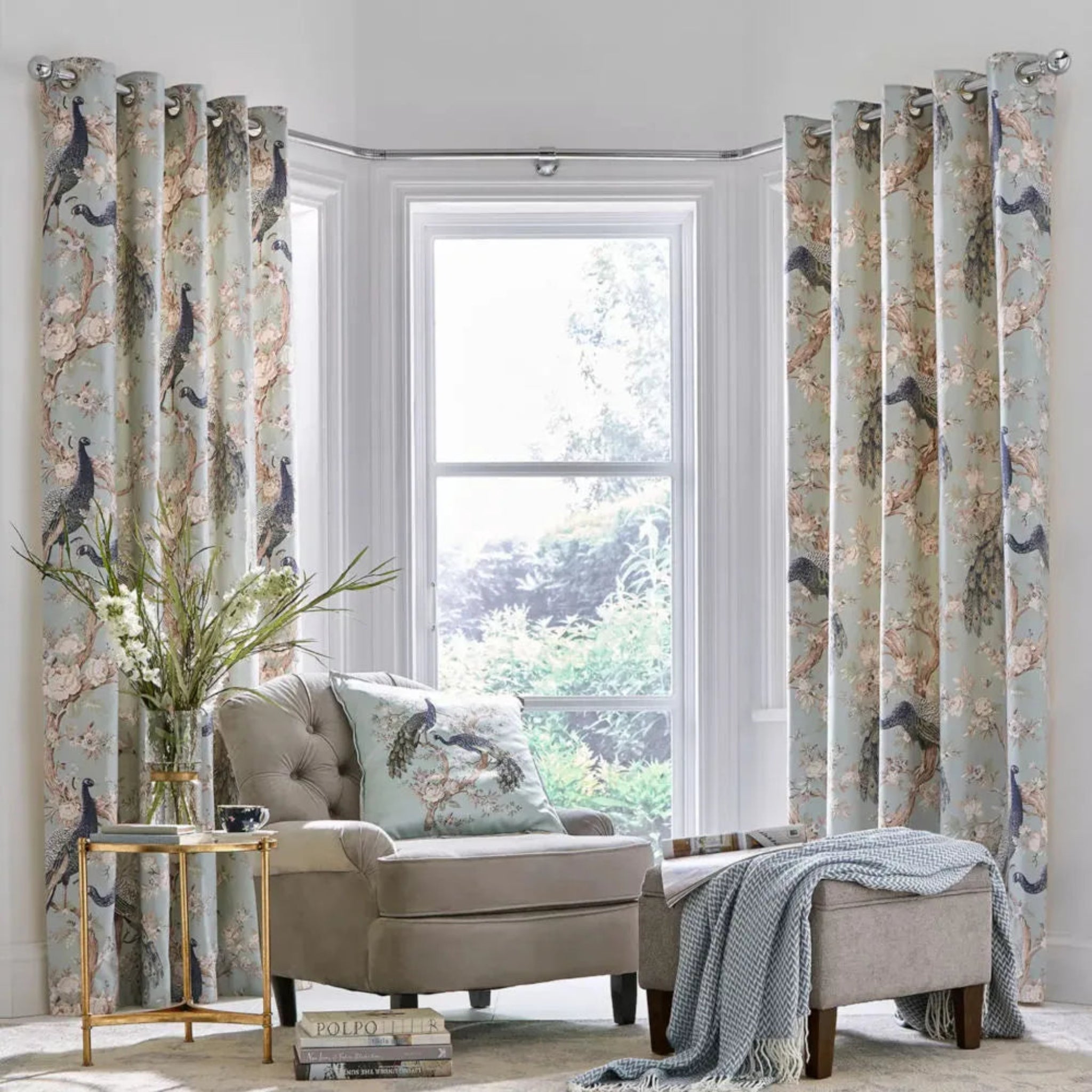 Laura Ashley Belvedere Eyelet Lined Curtains Duck Egg W223cm D229cm