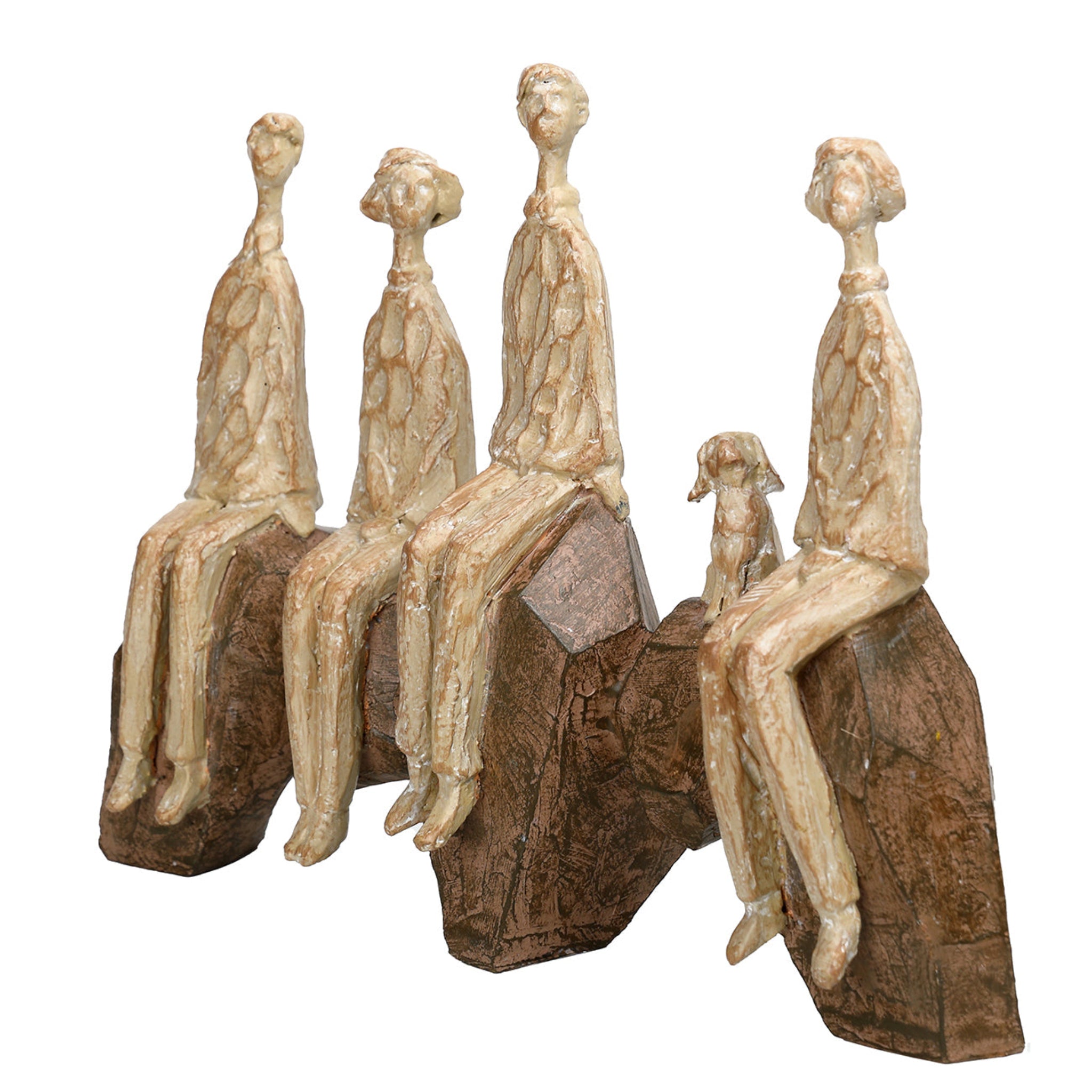 Decorative sculpture of four seated figures on a white background