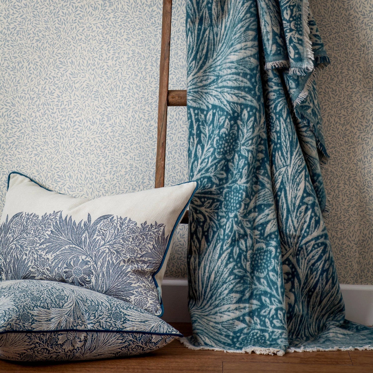 Morris & Co Marigold Jacquard Throw Indigo Blue 130cm x 170cm