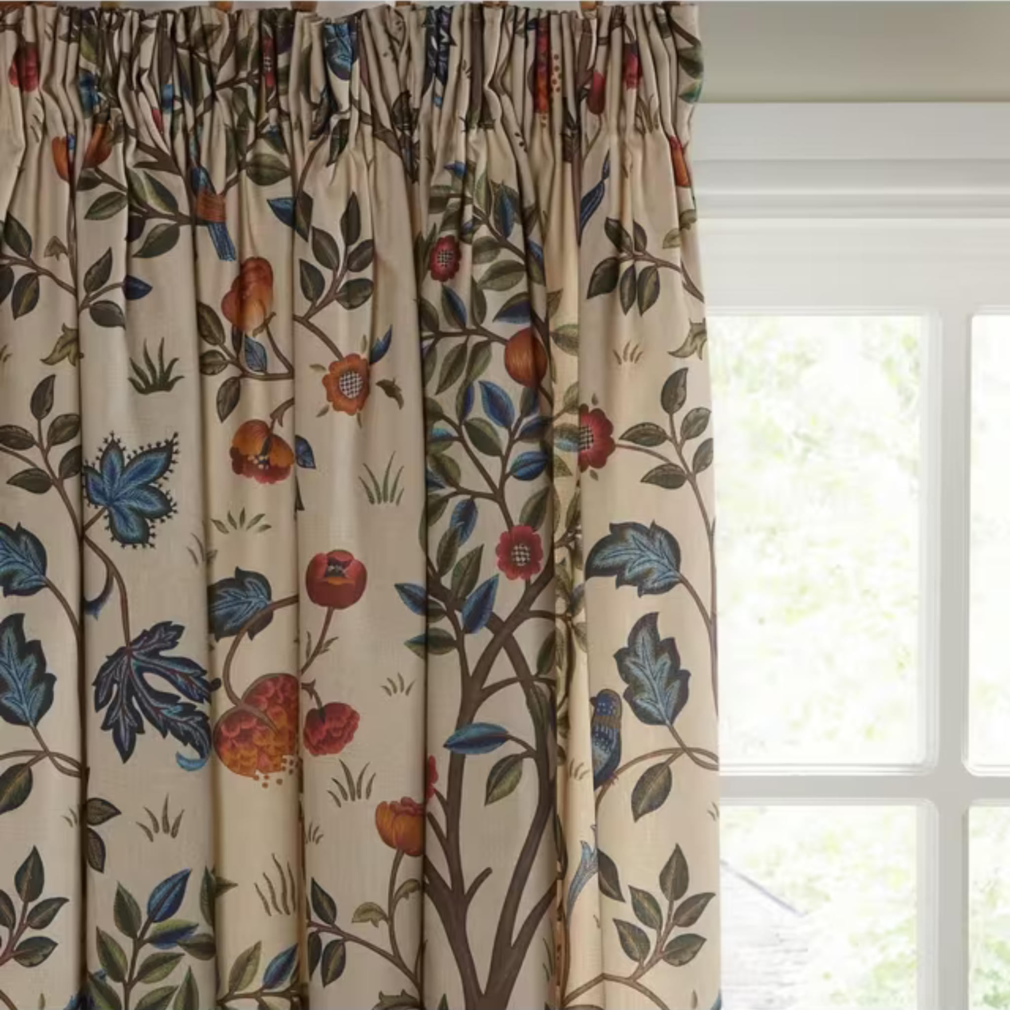 Morris & Co. Kelmscott Tree Pair Lined Pencil Pleat Curtains Multi W228 x Drop 274cm