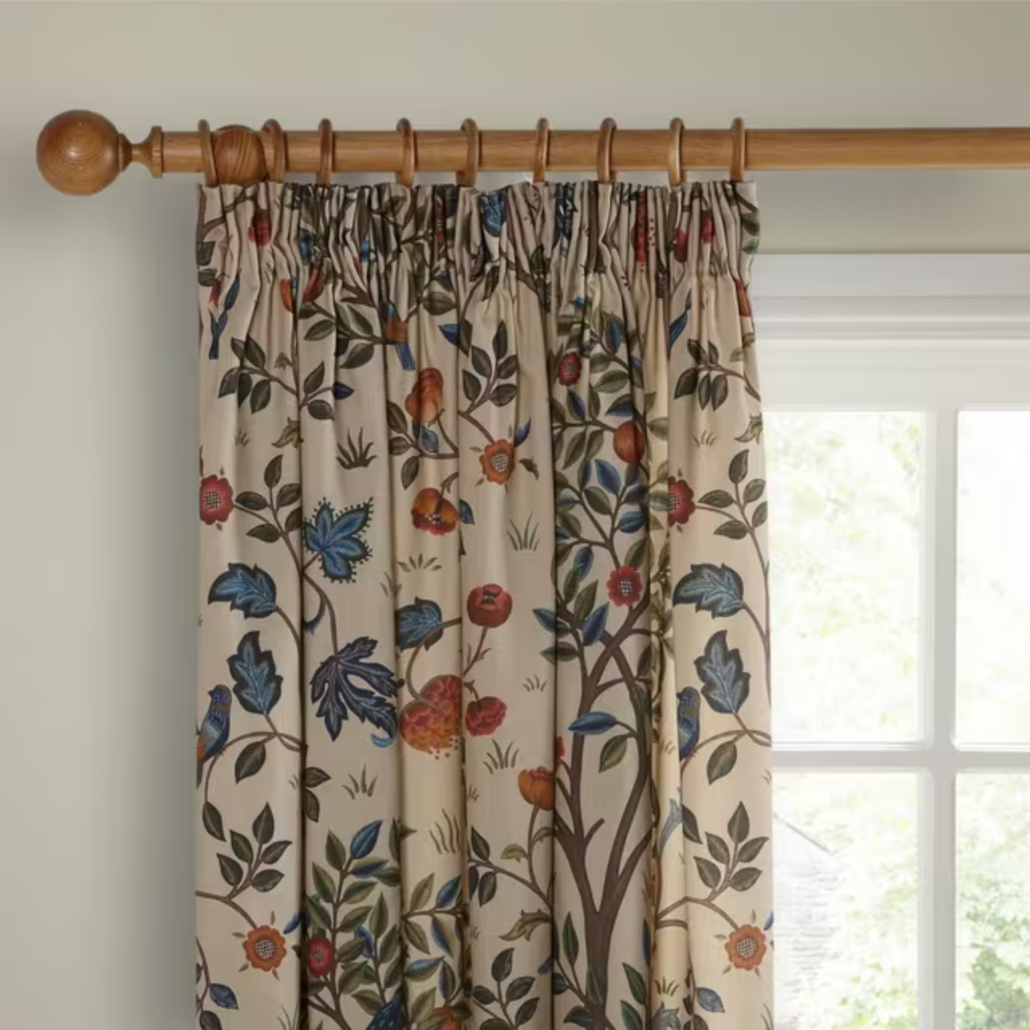 Morris & Co. Kelmscott Tree Pair Lined Pencil Pleat Curtains Multi W228 x Drop 274cm