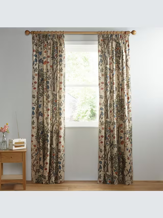 Morris & Co. Kelmscott Tree Pair Lined Pencil Pleat Curtains Multi W228 x Drop 274cm