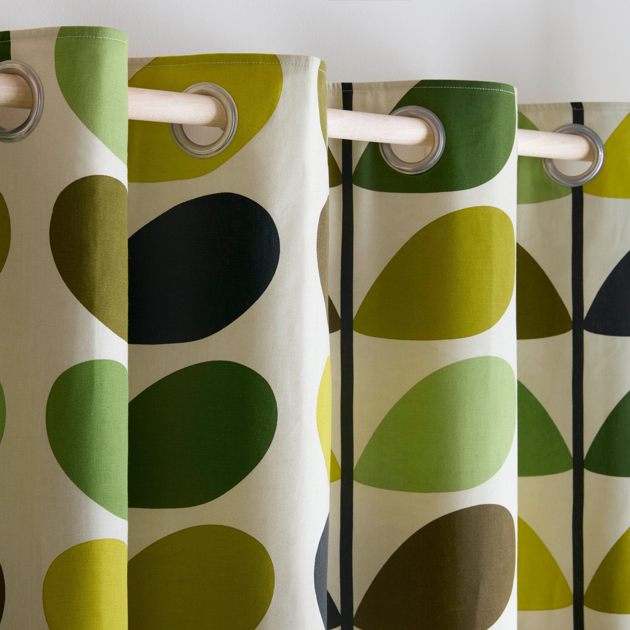 Orla Kiely Multi Stem Eyelet Curtains Fern Green and Ochre