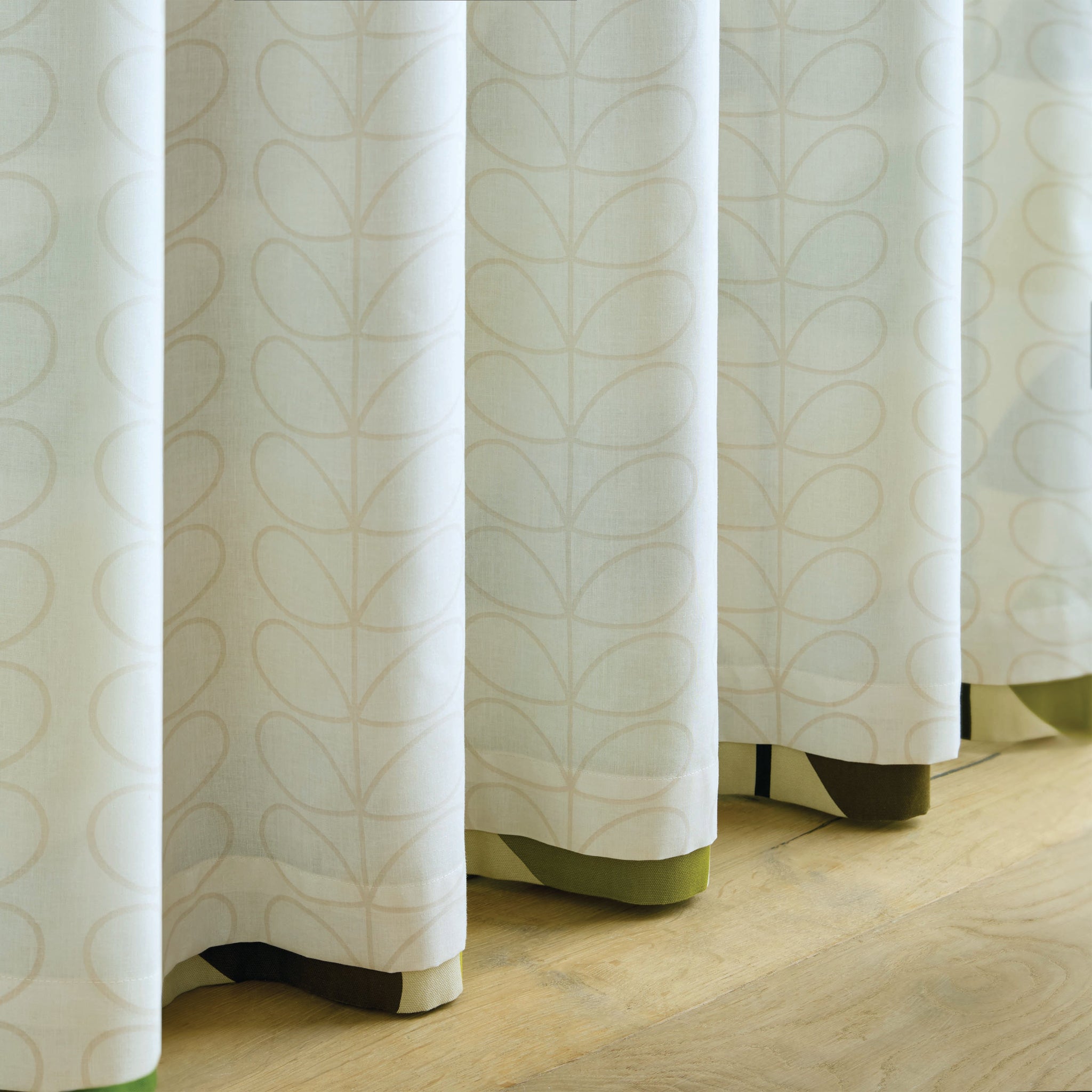 Orla Kiely Multi Stem Eyelet Curtains Fern Green and Ochre - lining showing stem print