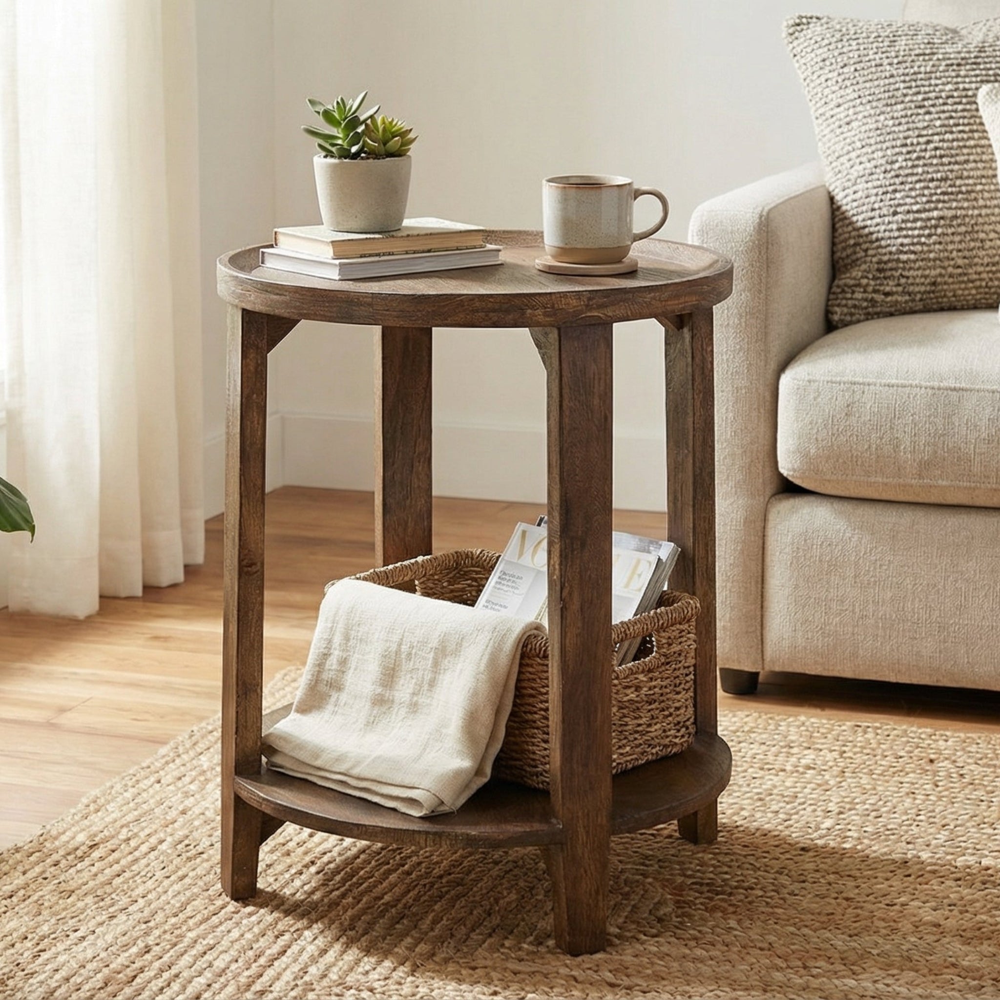 NKUKU Triveni Mango Wood Side Table Walnut Stain