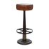 Brown leather bar stool with metal base on a white background