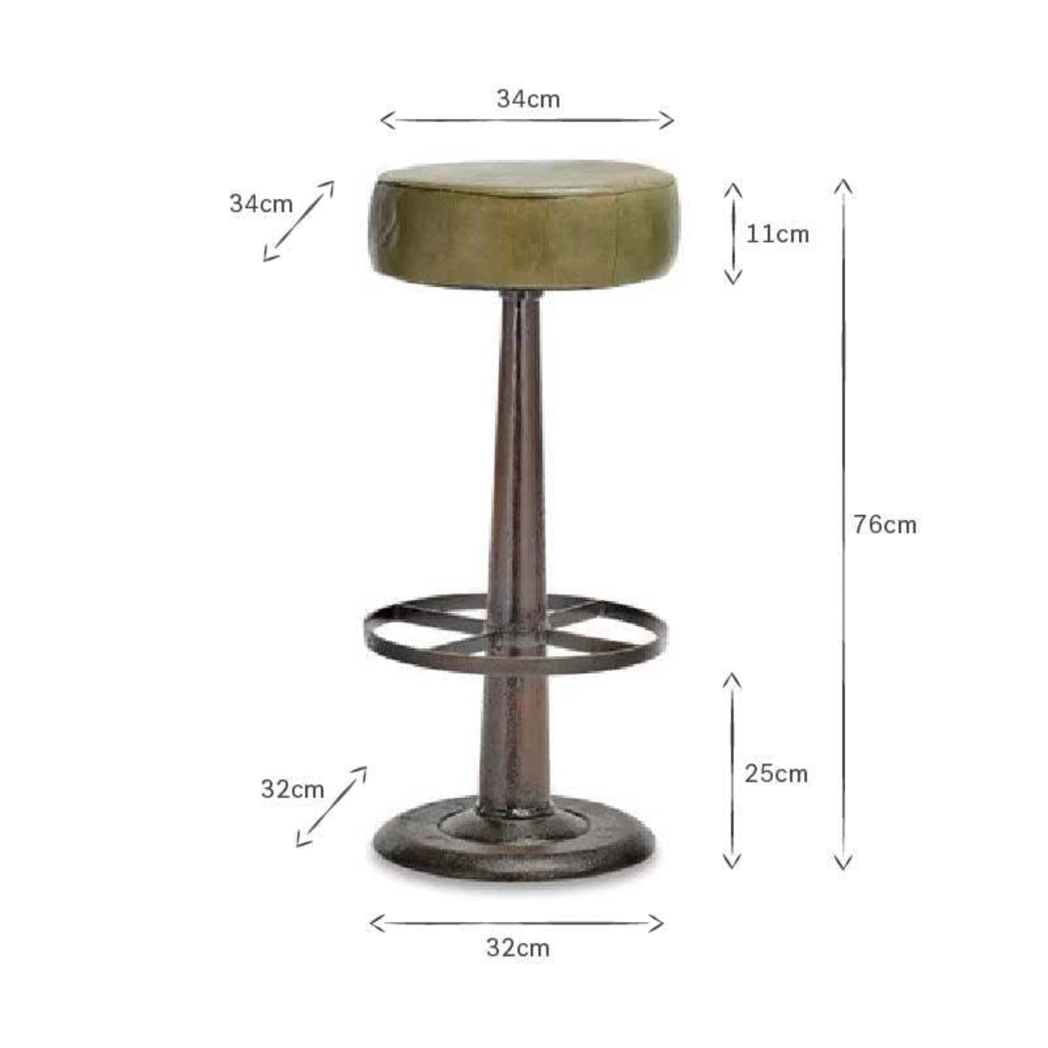 Bar stool with dimensions labeled on a white background