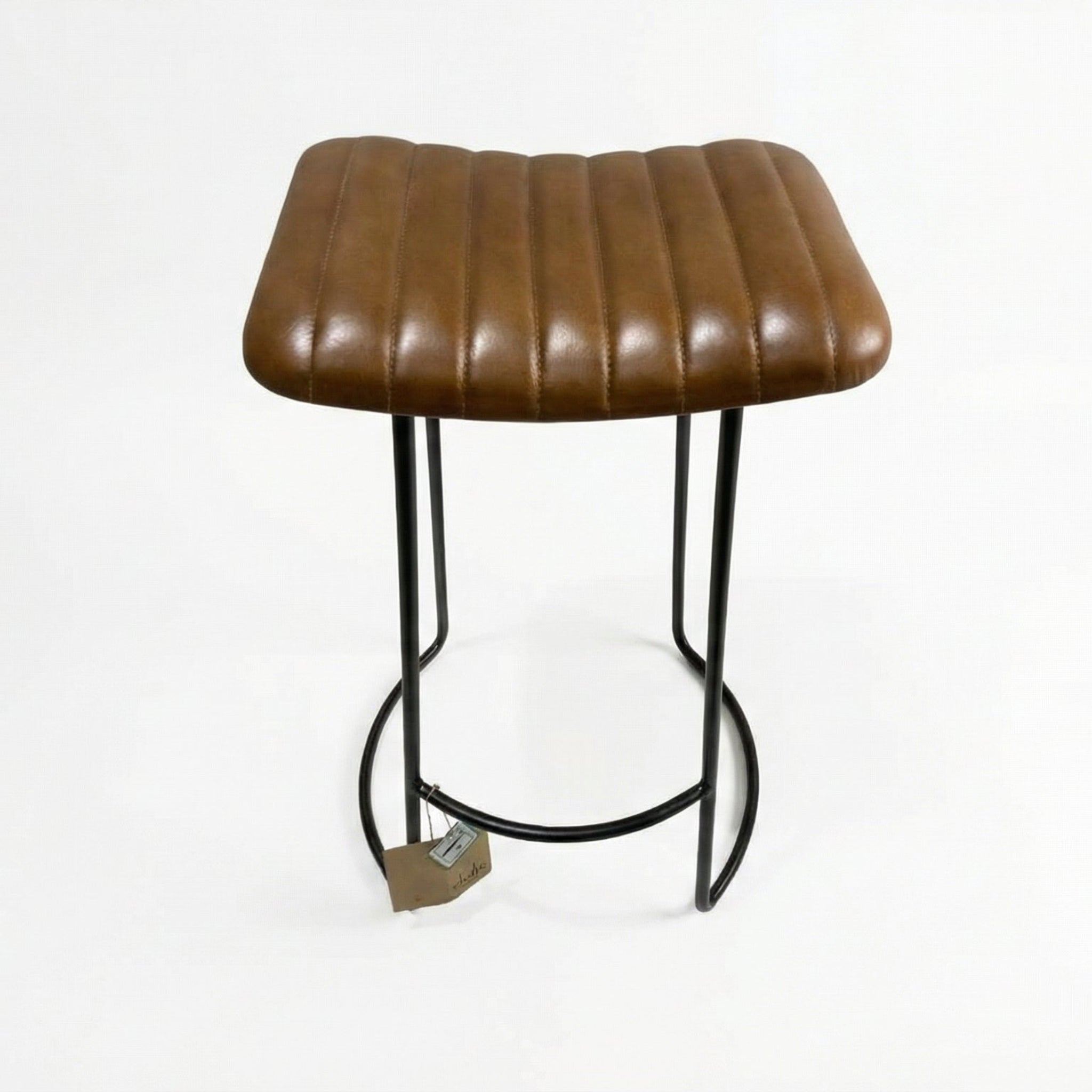 Nkuku Narwana Ribber Leather Stool Aged Leather Large
