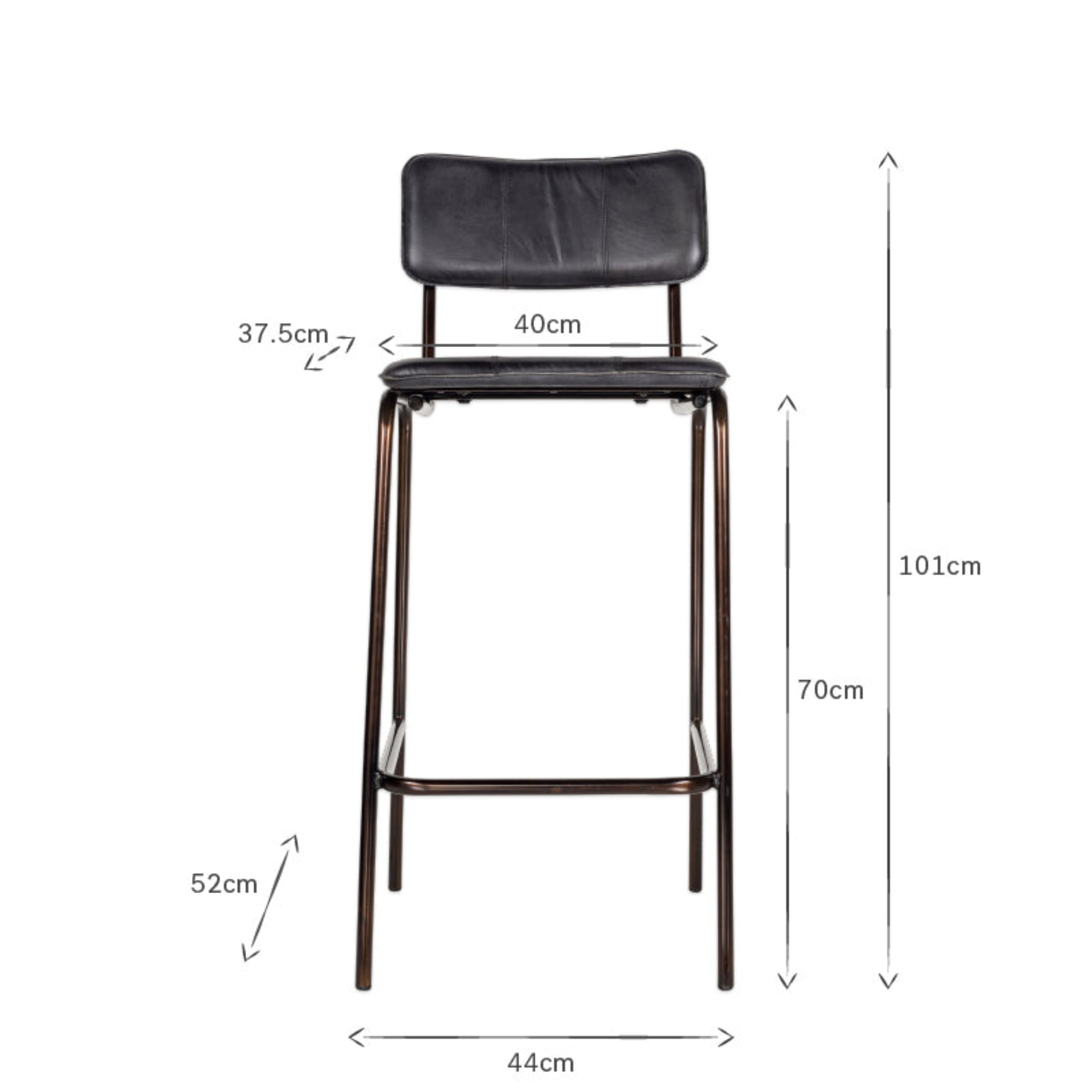 a tall black chair with measurements