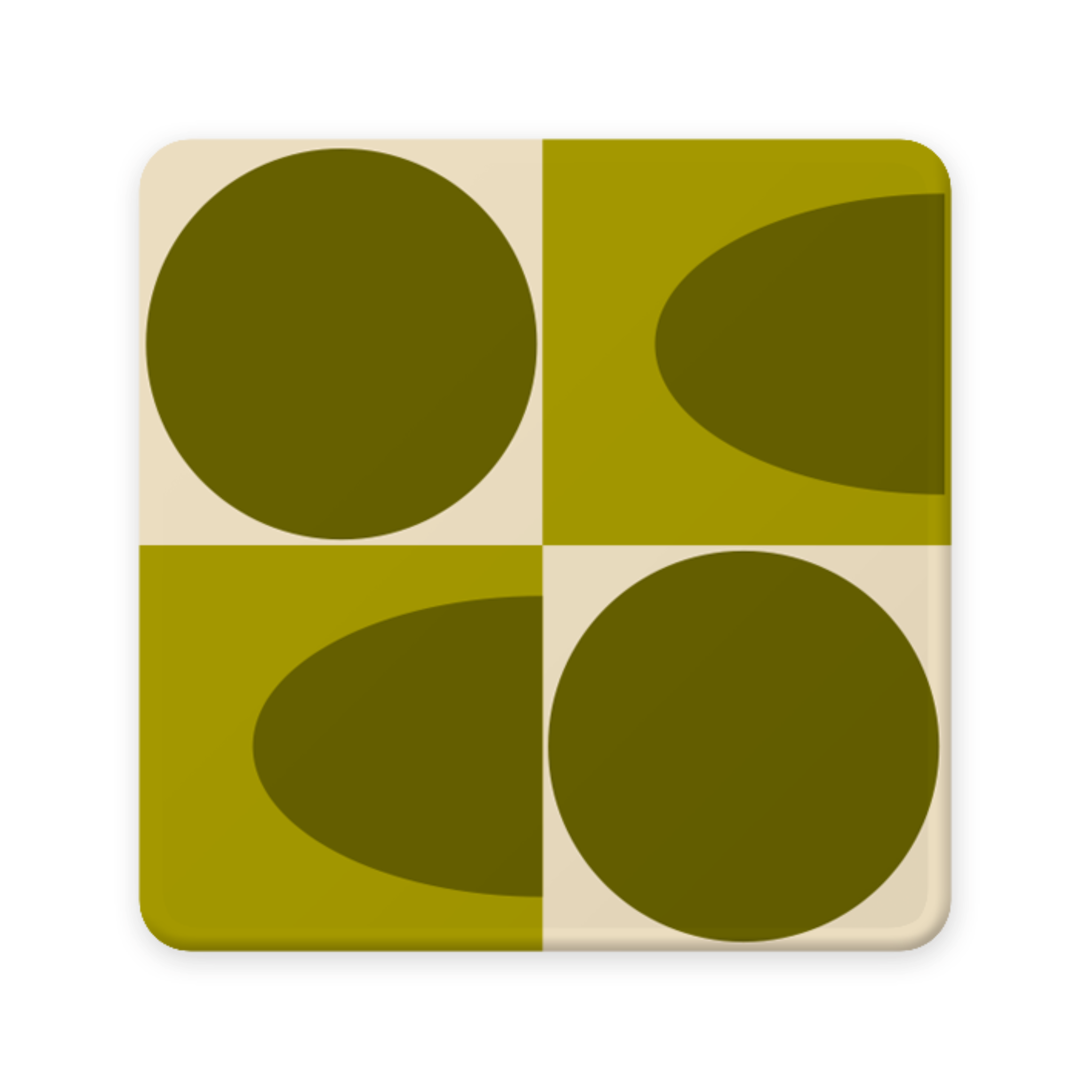 Square coaster with green geometric design on a beige background
