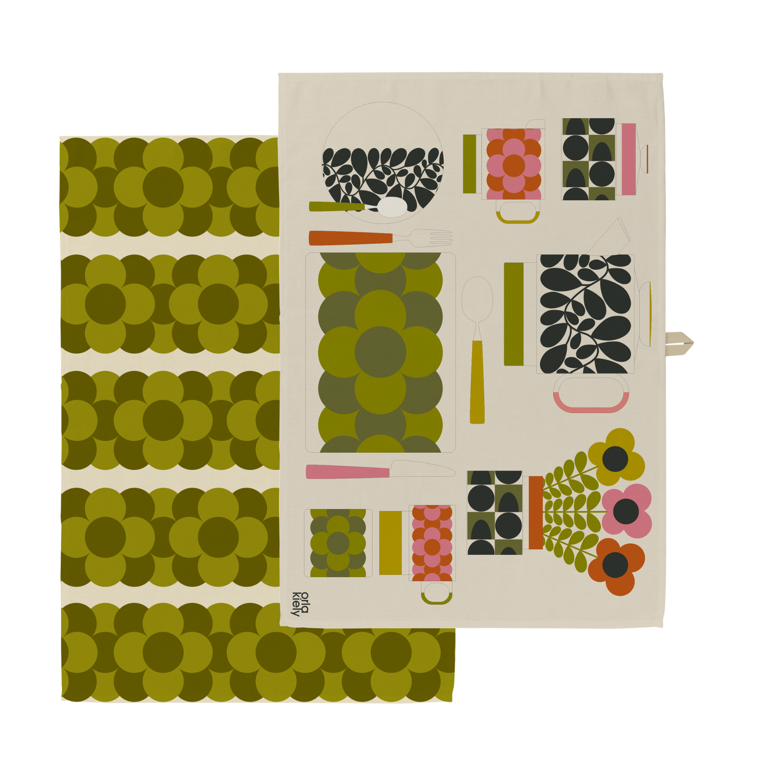 Orla Kiely Retro Stripe Set of 2 Tea Towels Green