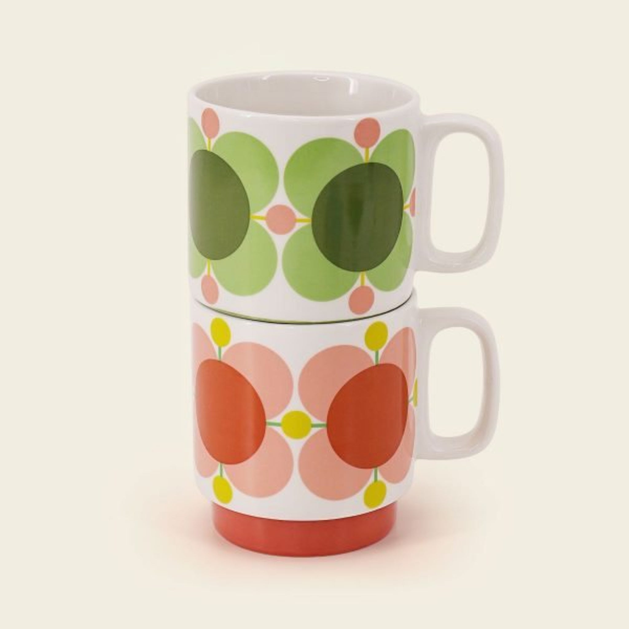 Orla Kiely Atomic Flower Set of Two Mugs Bubblegum/Basil 330ml