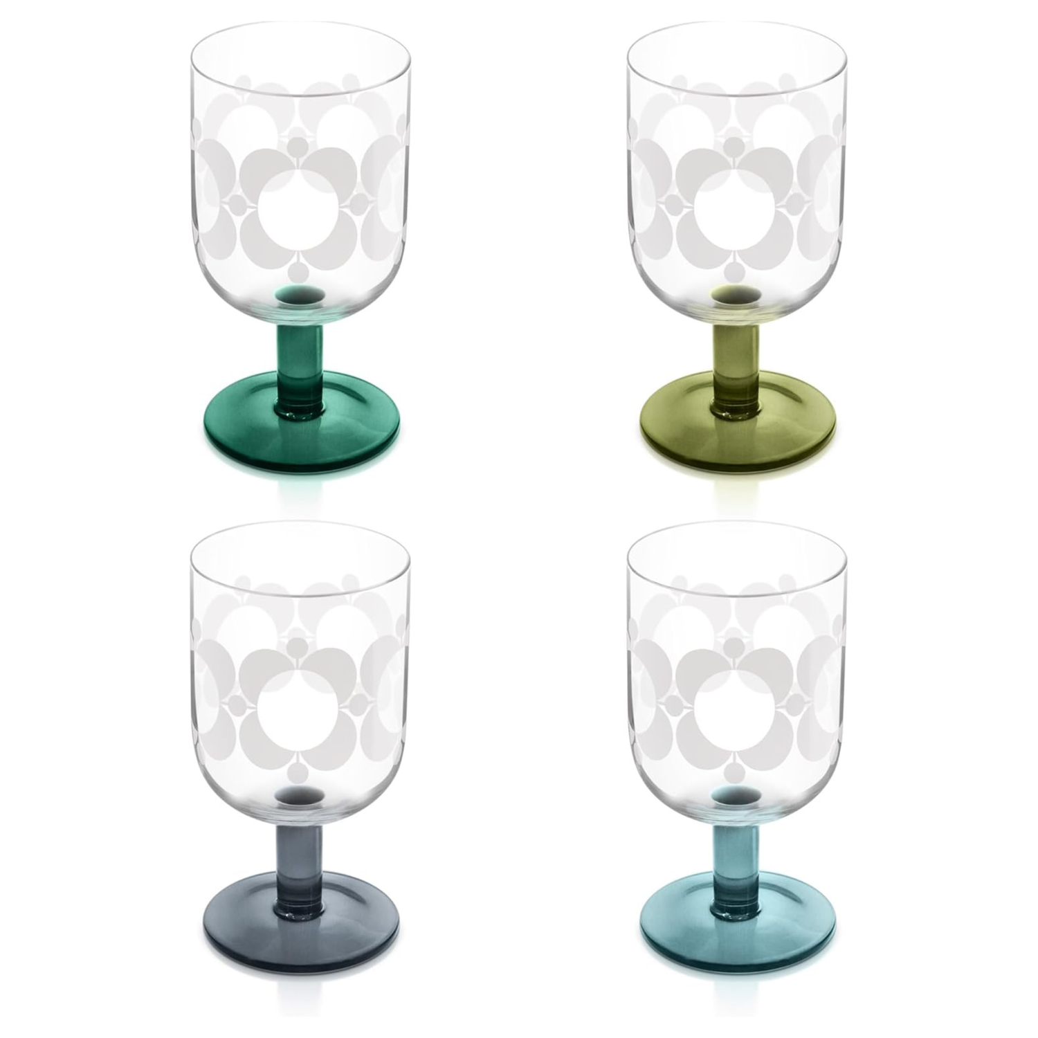 Orla Kiely Atomic Flower Wine Glasses Green Shades Set of 4
