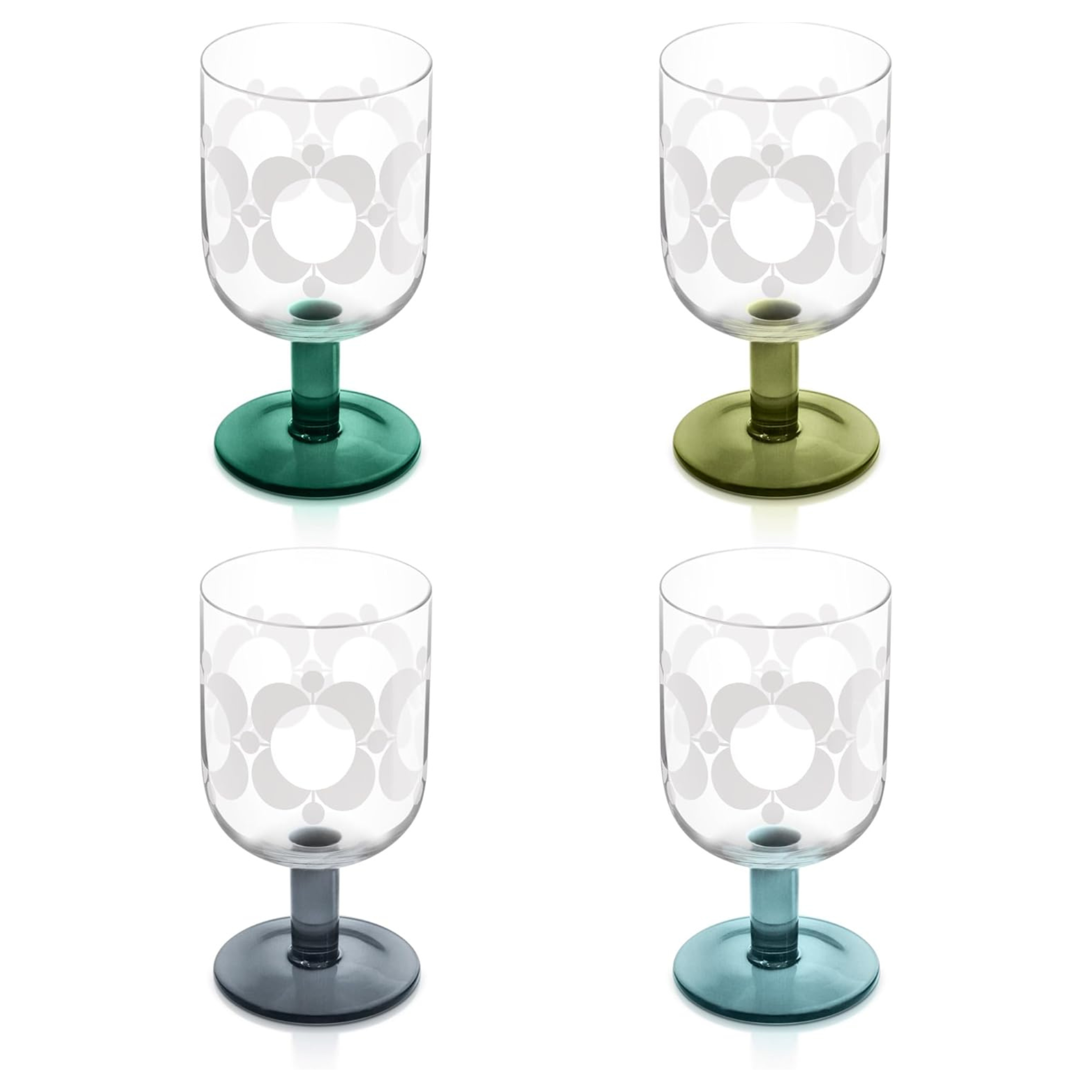 Orla Kiely Atomic Flower Wine Glasses Green Shades Set of 4