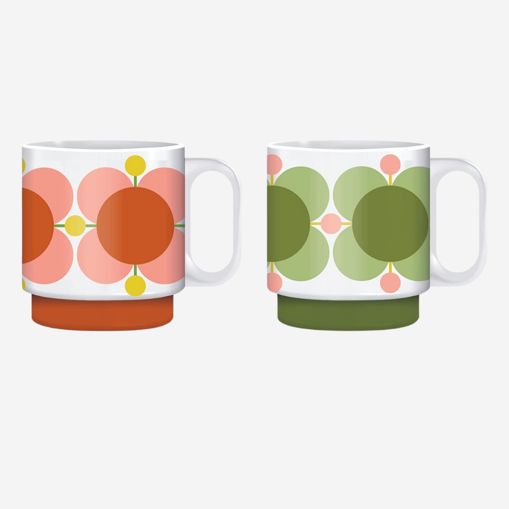 Orla Kiely Atomic Flower Set of Two Mugs Bubblegum/Basil 330ml