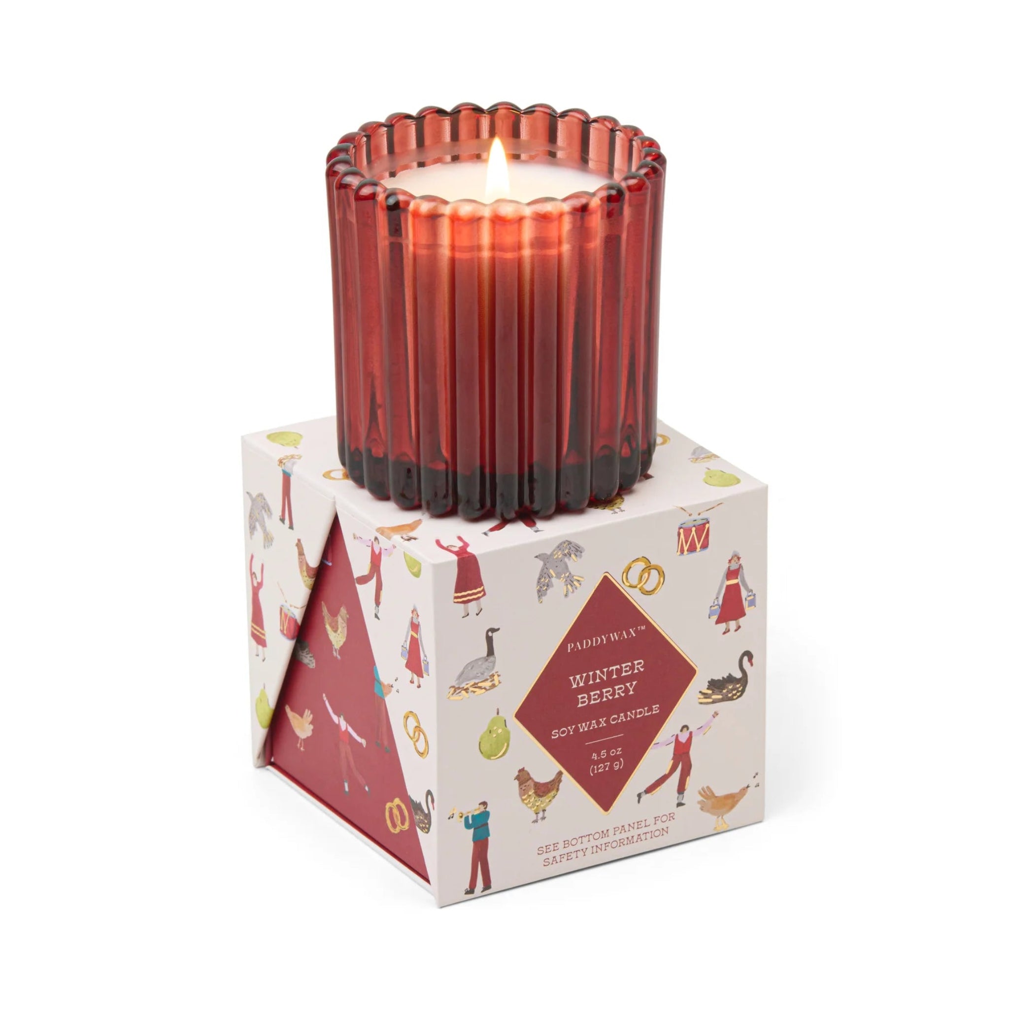 Paddywax Christmas Ribbed Glass Candle Red Winter Berry 4.5oz