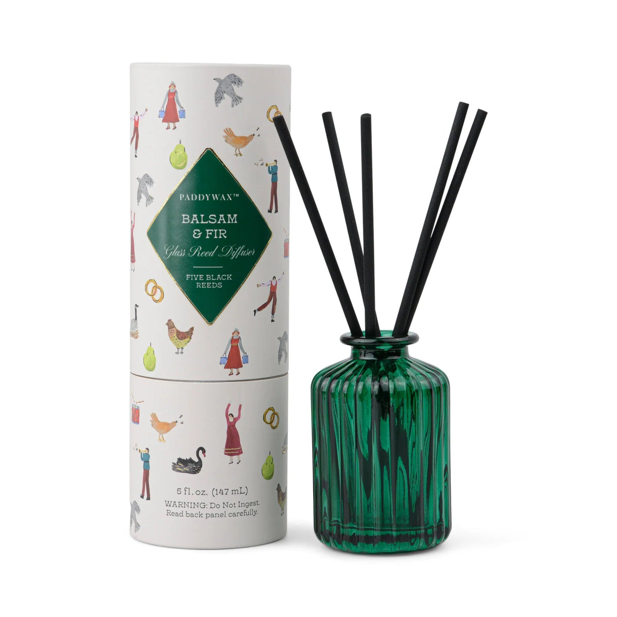 Paddywax Balsam & Fir diffuser with decorative packaging on a white background