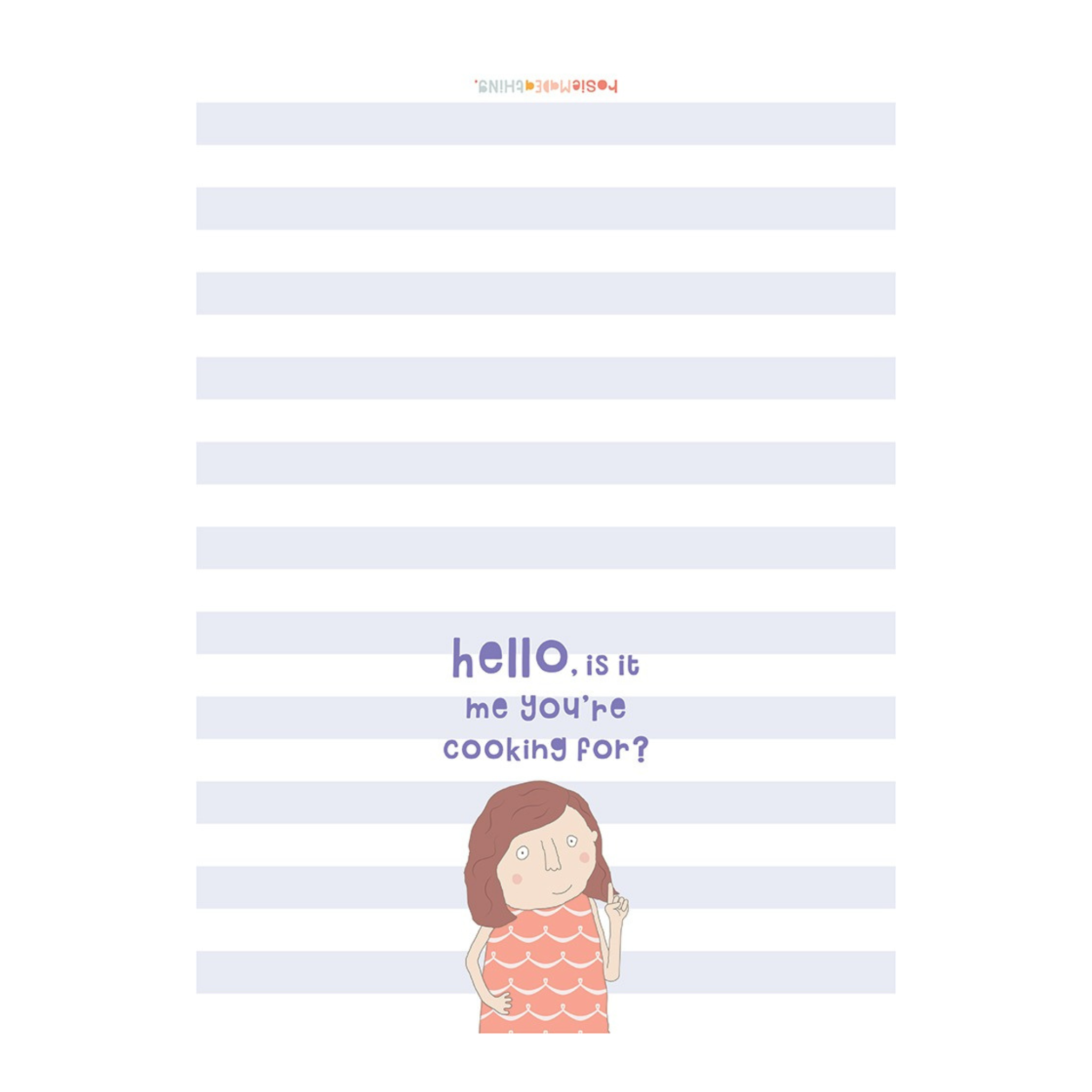 Notepad with striped design and cartoon character on a white background